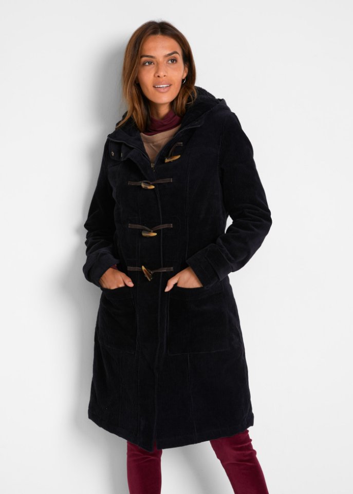 Gefütterter Cord-Dufflecoat, halblang
