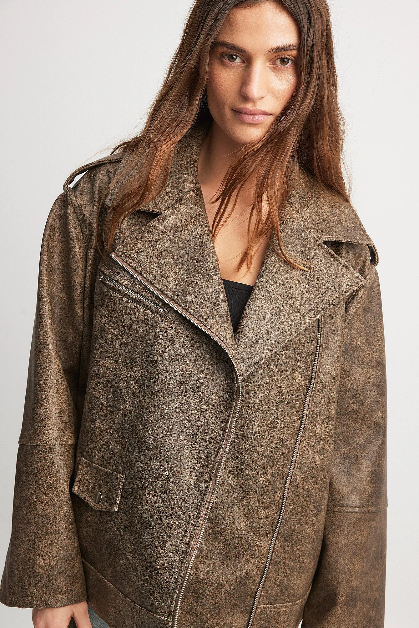 Verwaschene PU-Bikerjacke