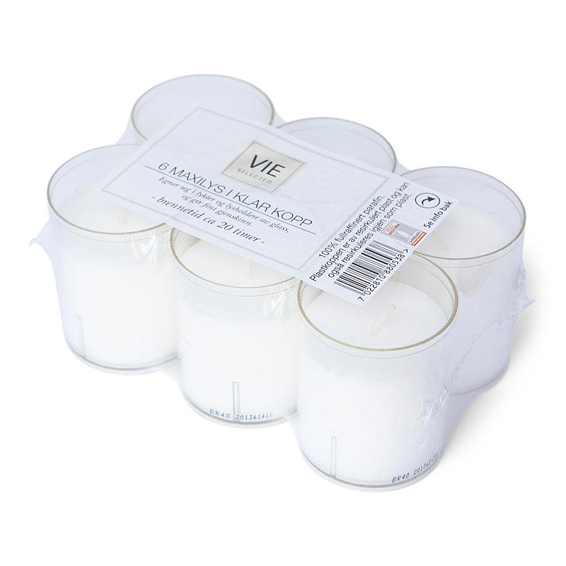 Vie Selected Telys 6-pk Maxi, klar kopp, hvit