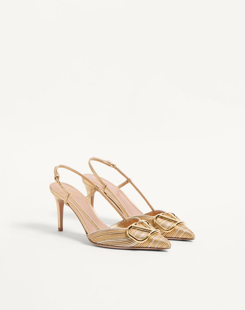Cornely 80mm Metallisk VLogo Signatur Broderi Slingback Pumps