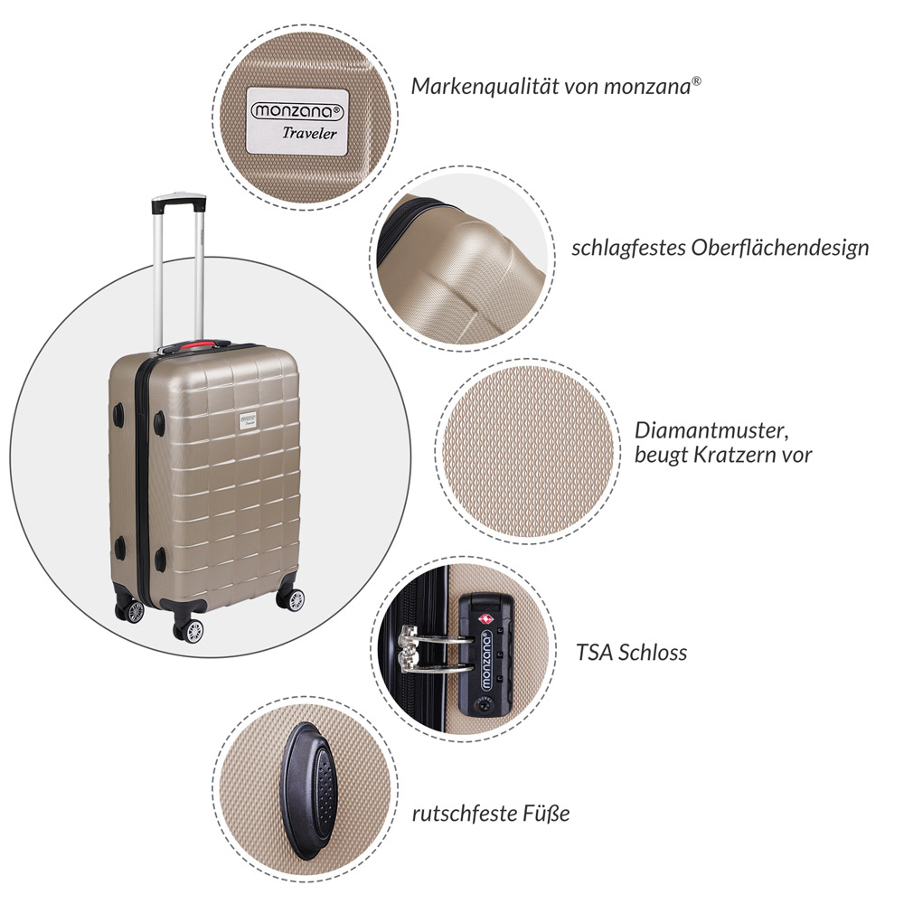 Casaria monzana® Koffer Hartschale Exopack Champagner M aus ABS 40l 61x31x21cm