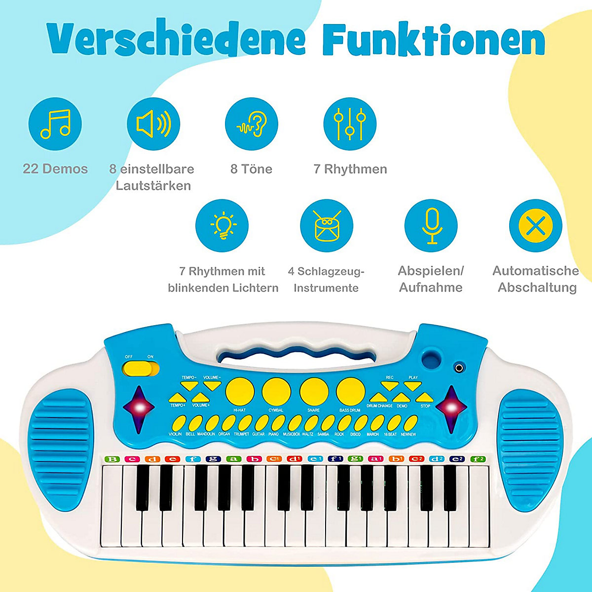 Keyboard mit Hocker Mikrofon Lichtern 31 Tasten