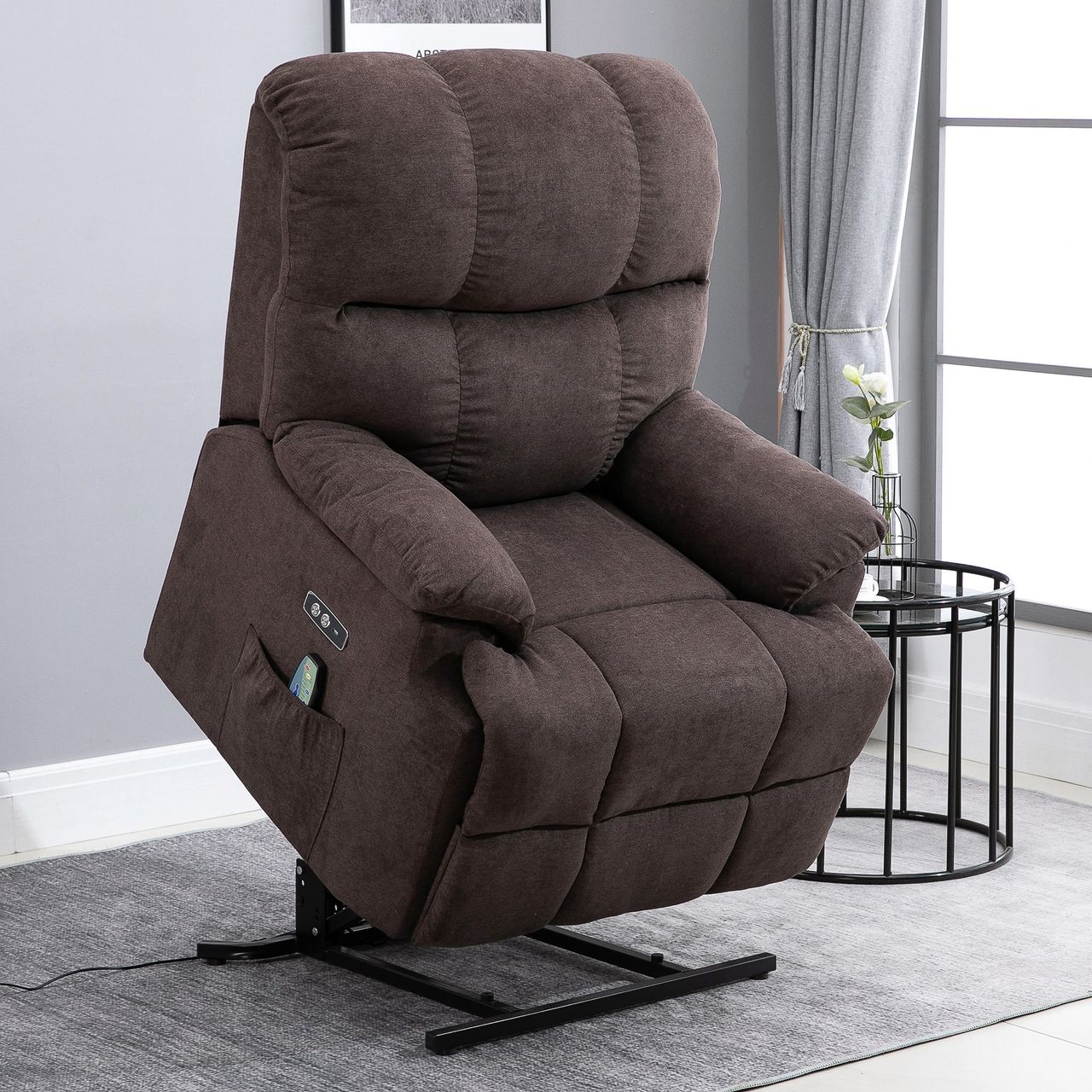 HOMCOM Sessel mit Aufstehhilfe Massagesessel Relaxsessel mit USB-Anschluss, Samt