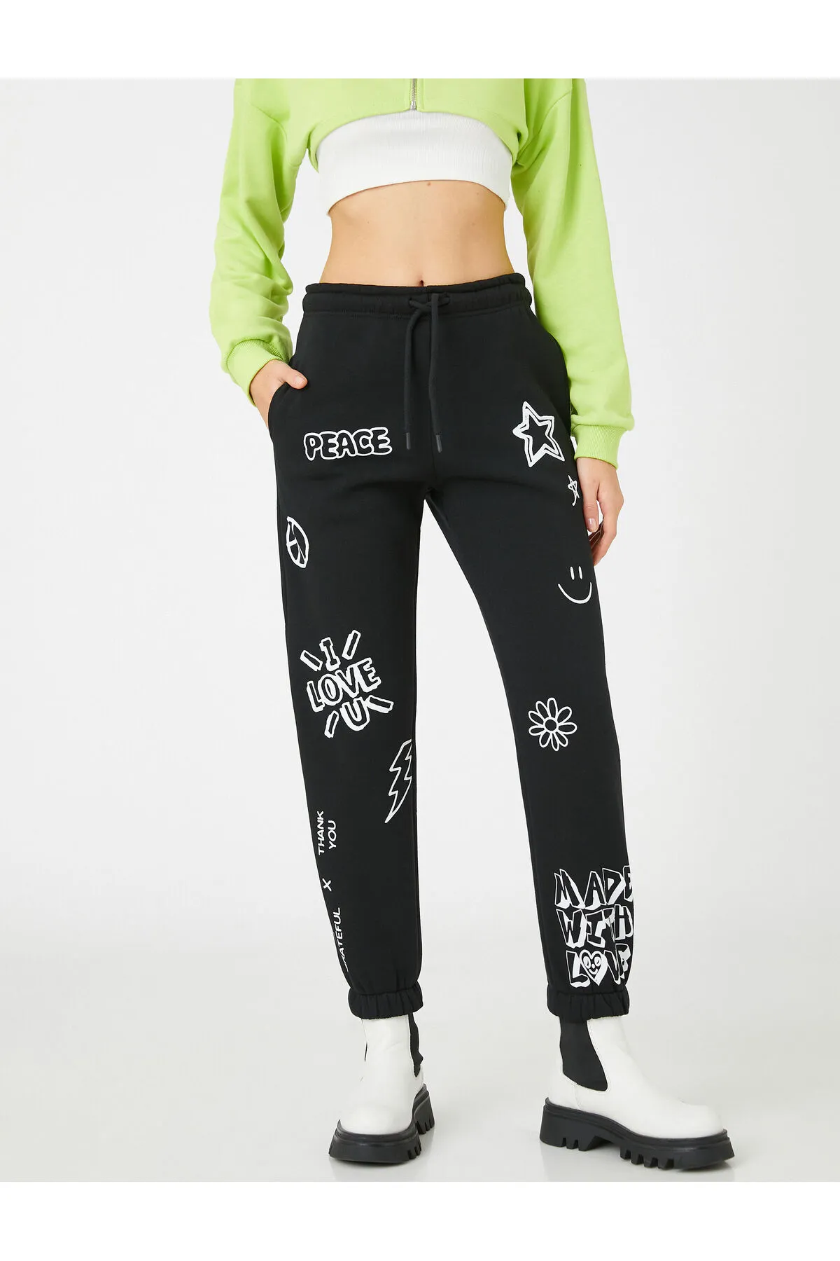 Koton  Jogger-Jogginghose, bedruckt, Taillenbund, elastische Beine, Fleece-Innenseite