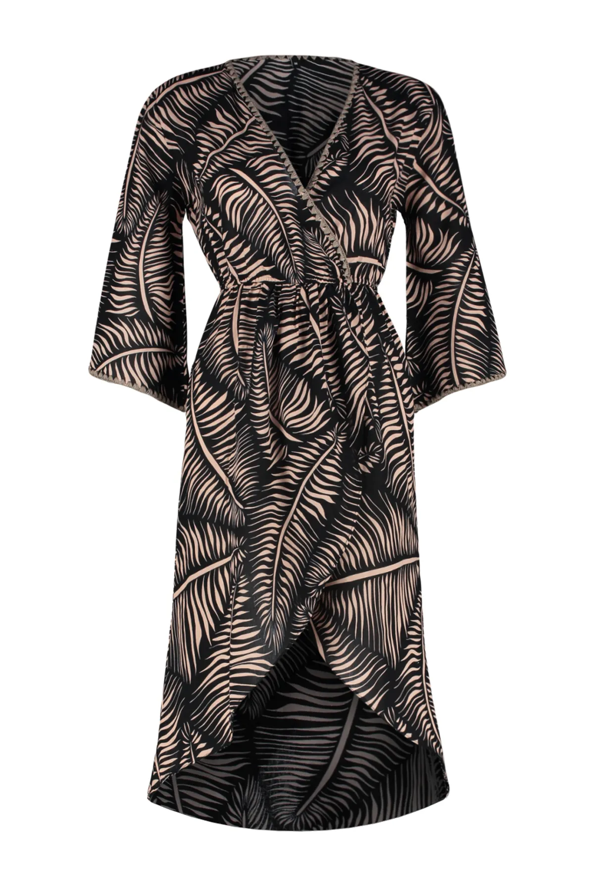 Trendyol Collection  Ethnisch gemustertes Midi-Strandkleid mit gewebtem Volant TBESS24EL00059