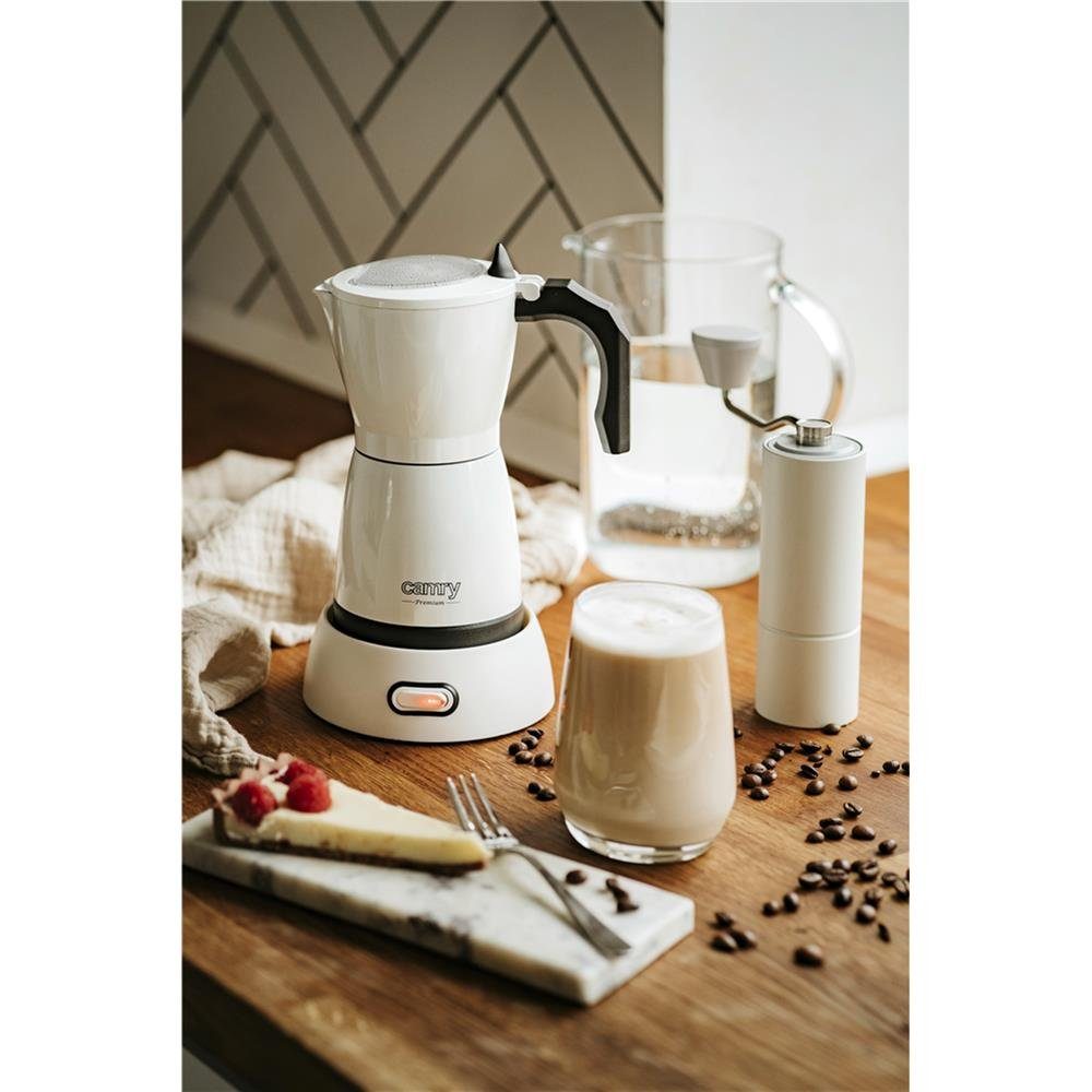 Camry Espressokocher CR 4415, Elektrische Moka Kanne, 6 Tassen, 300 ml, weiß