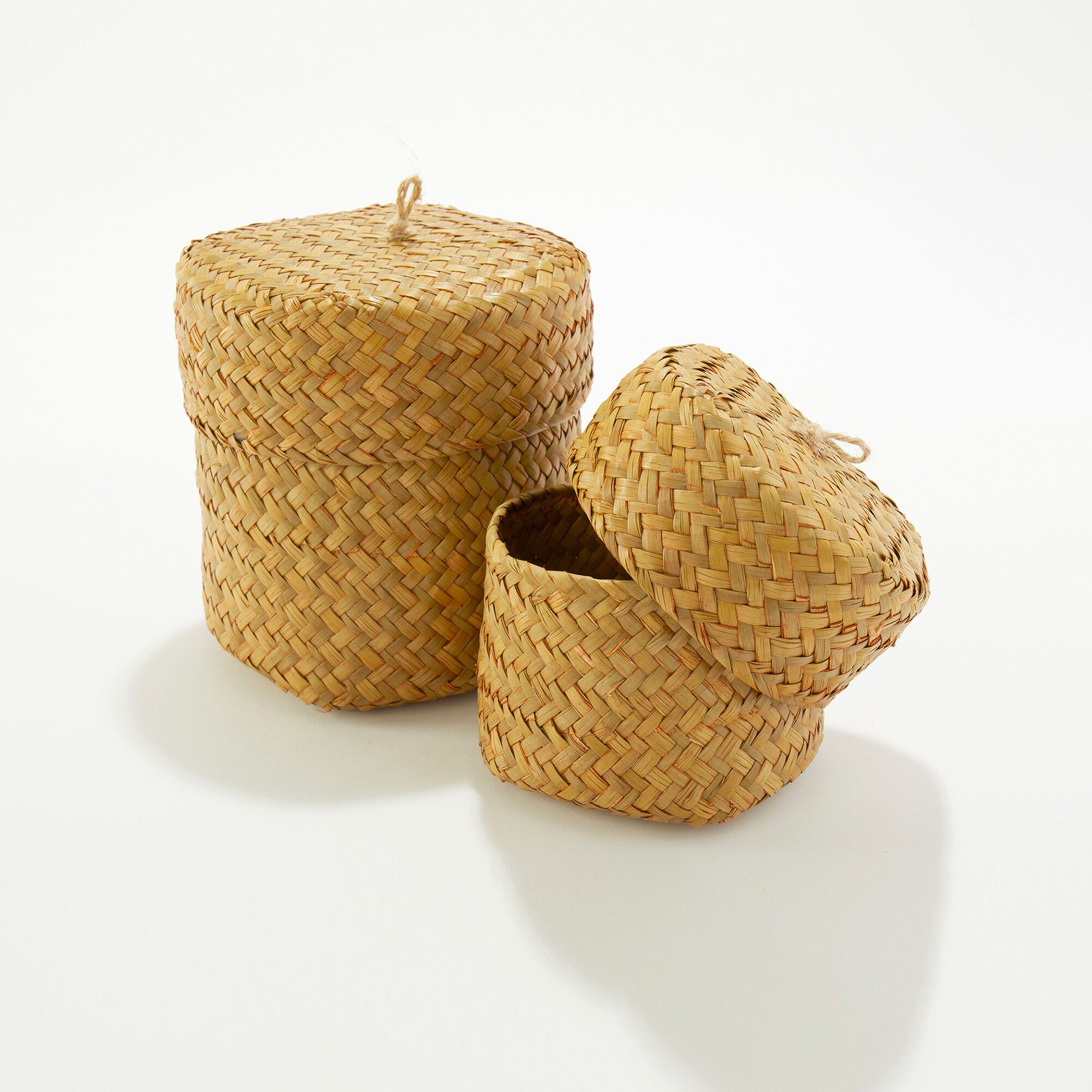 Panier rond tressé avec couvercle