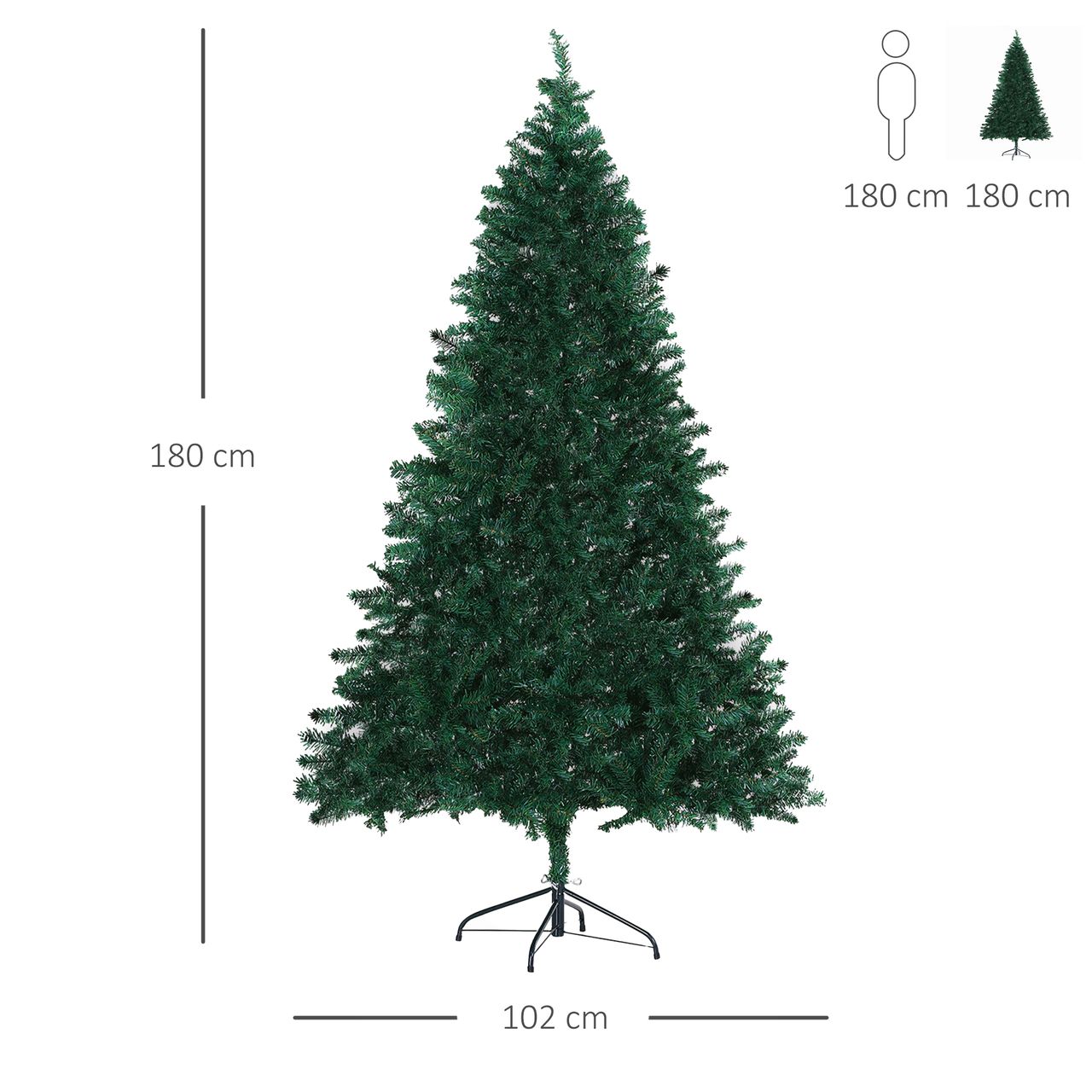 HOMCOM Weihnachtsbaum Tannenbaum Christbaum 1000 Äste Fichte PVC Grün Ø102 x H180 cm