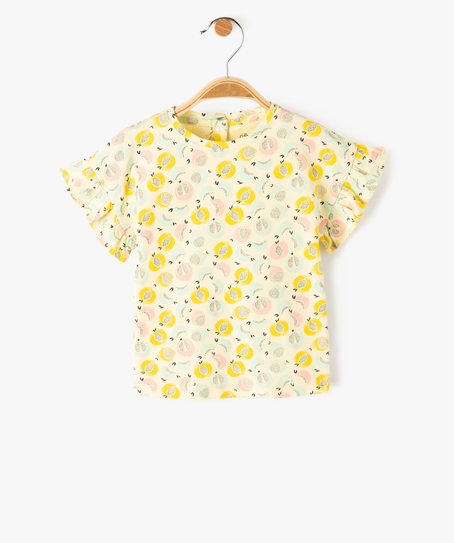 Tee-shirt bébé fille imprimé à manches courtes volantées jaune | GEMO