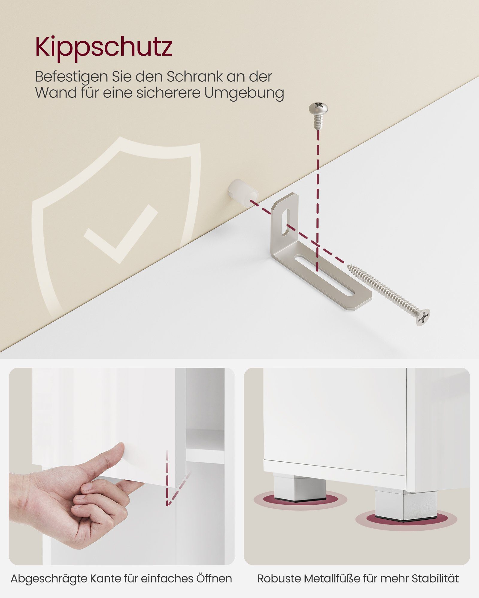 VASAGLE Badkommode Badezimmerschrank, mit einer Schublade, verstellbare Ablagen