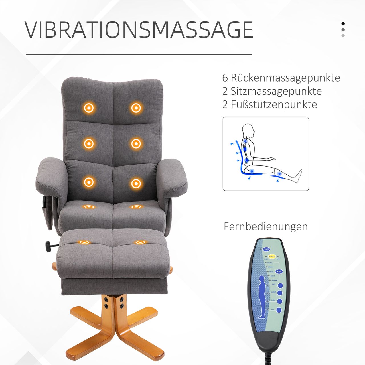 HOMCOM Relaxsessel Massagesessel mit Fußhocker Liegefunktion Dunkelgrau