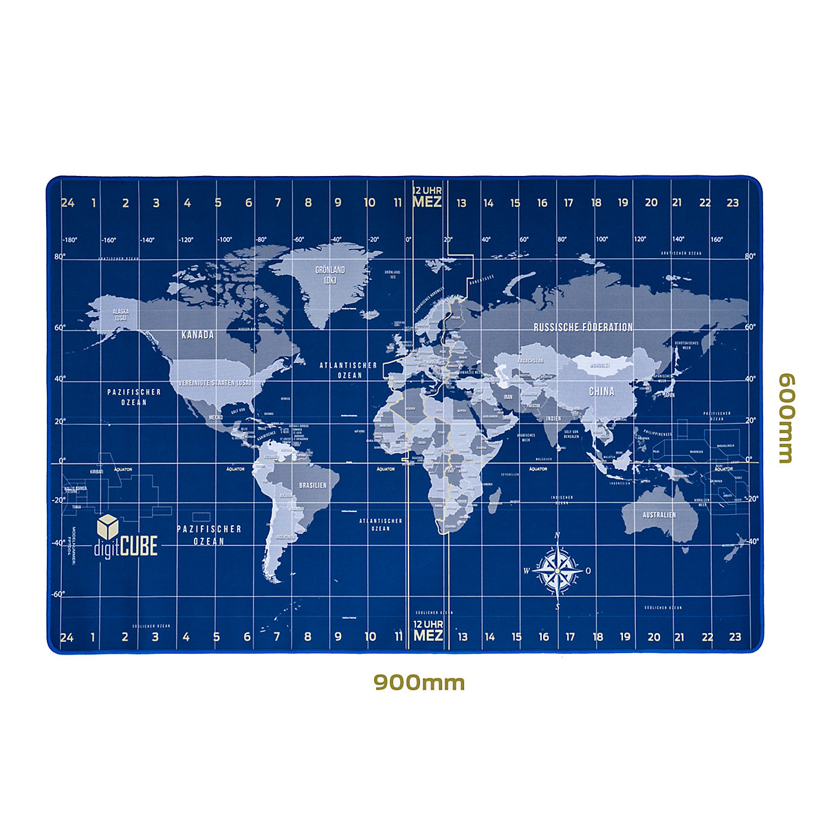 Schreibtischunterlage 90x60cm - Tischunterlage im Weltkarte Design mit deutschen Layout