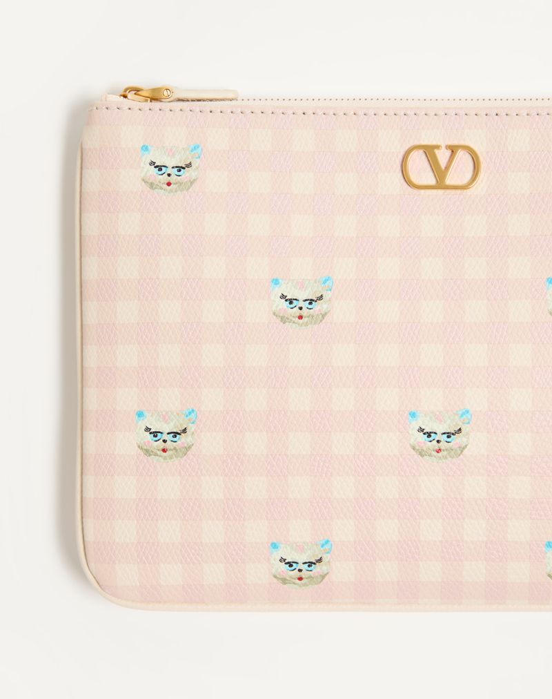 Bolsa clutch exclusiva Le Chat De La Maison VLogo em couro de bezerro granulado