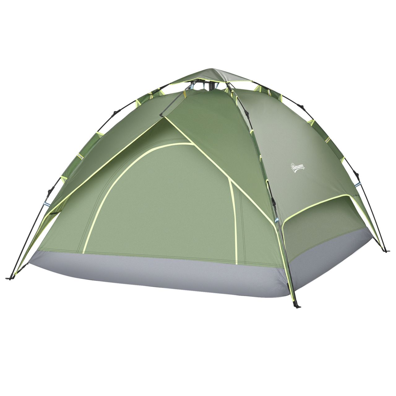 Outsunny Doppelzelt Campingzelt Outdoorzelt Familienzelt Quick-Up-Zelt 2 Erwachsene   1 Kind 4 Jahreszeiten wasserdicht Tragetasche 2 Türen Polyester   Glasfaser Dunkelgrün 210 x 210 x 140 cm