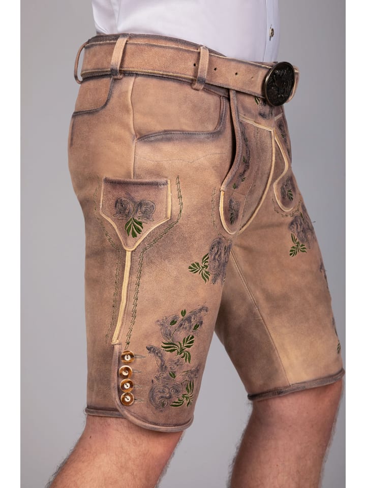 Edelnice Kurze Wildbock Lederhose Peter grün sämisch in braun günstig kaufen