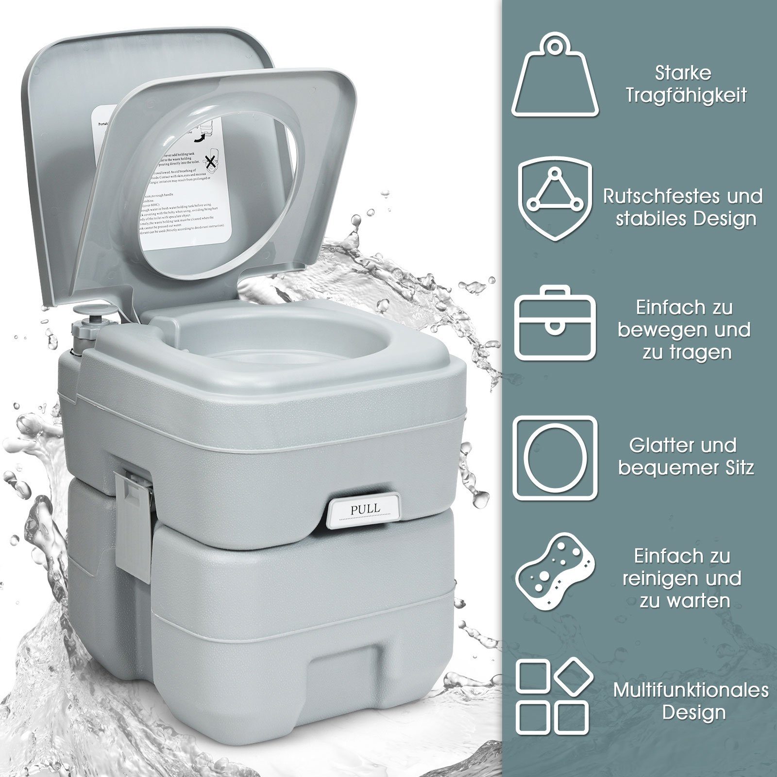 COSTWAY Campingtoilette Reisetoilette, 20L+12L mit abnehmbarem Abwassertank