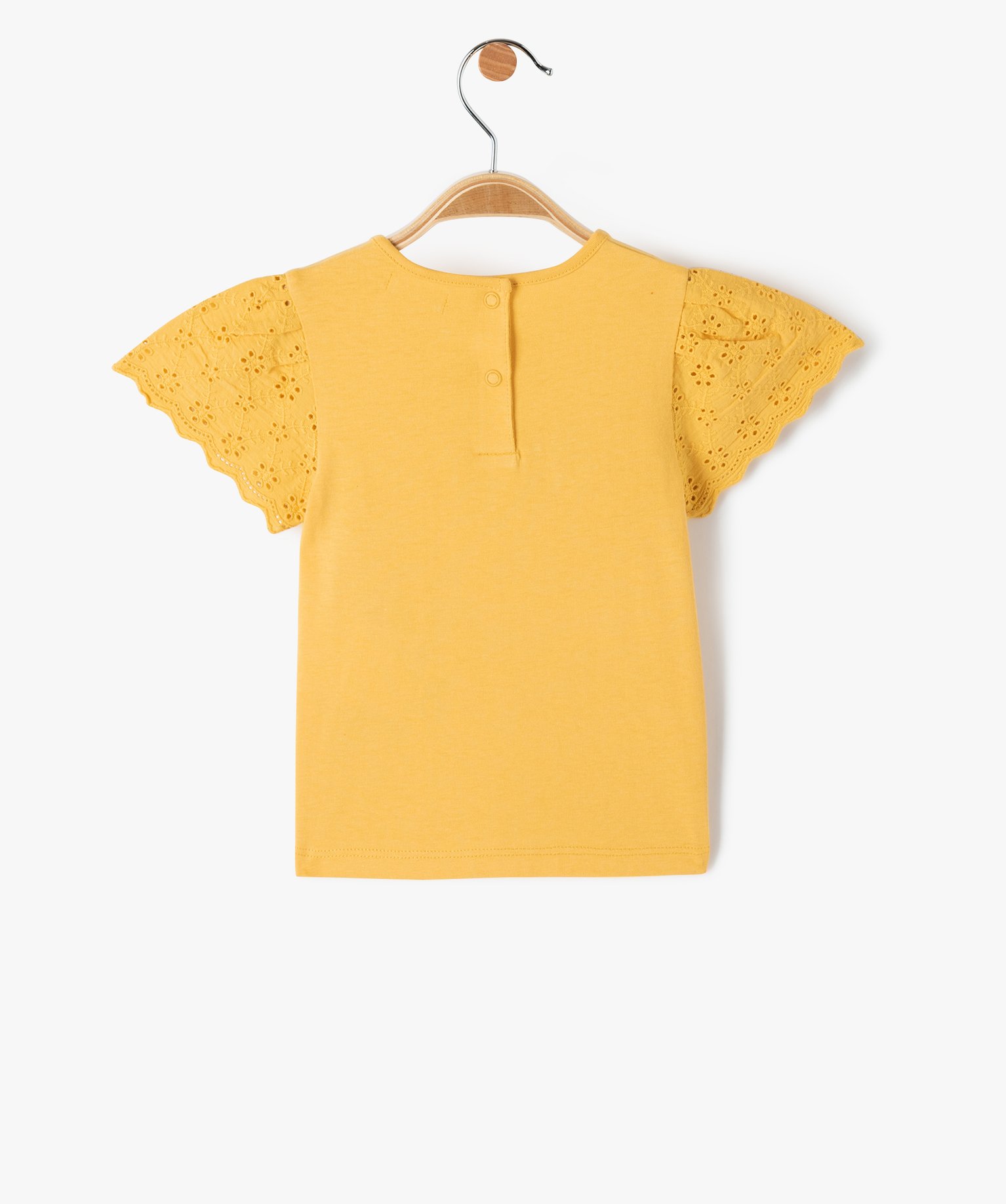 Tee-shirt bébé fille à manches en dentelle anglaise jaune | GEMO