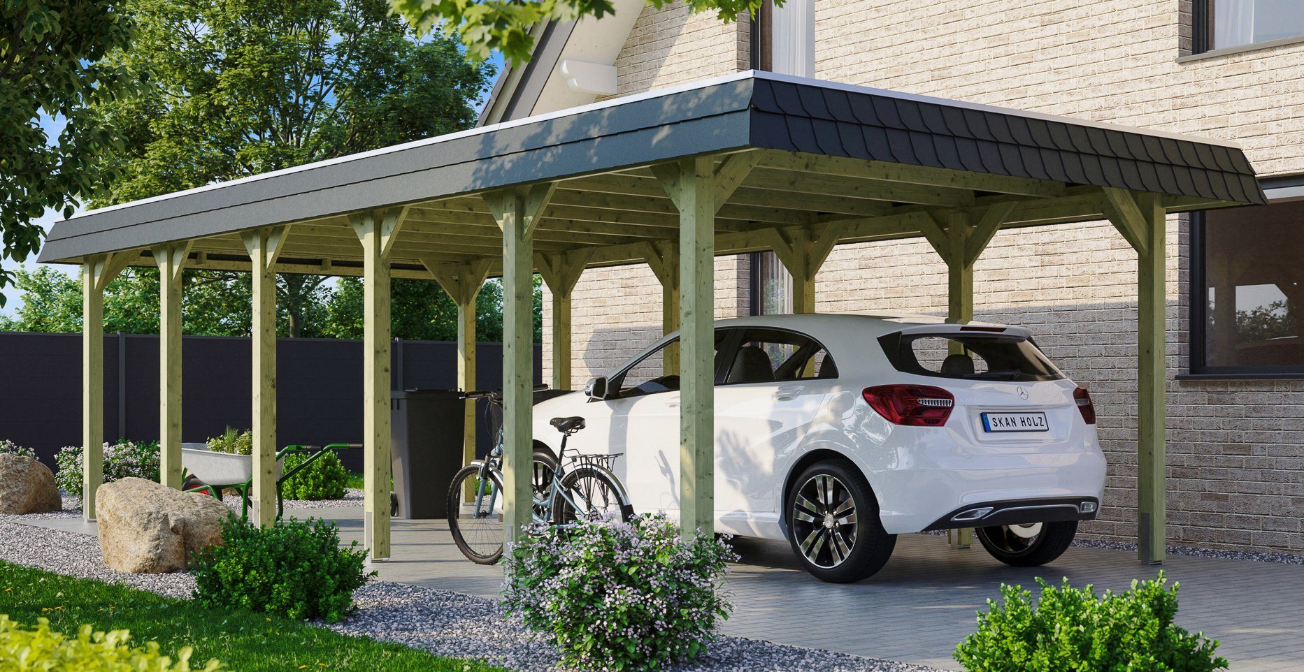 Skanholz Einzelcarport Spreewald, BxT: 396x893 cm, 209 cm Einfahrtshöhe