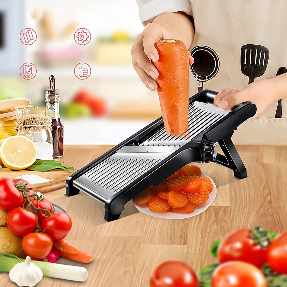 Bedee Gemüsehobel Verstellbarer Küchenreibe Julienne-Schneider, Kunststoff + Edelstahl, (Set, 1-St., Für Gemüse - Gemüse Schneider), Food Slicer