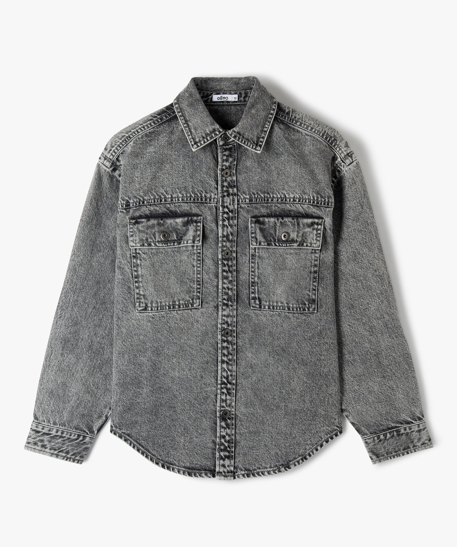 Veste en jean fille bas arrondi gris | GEMO