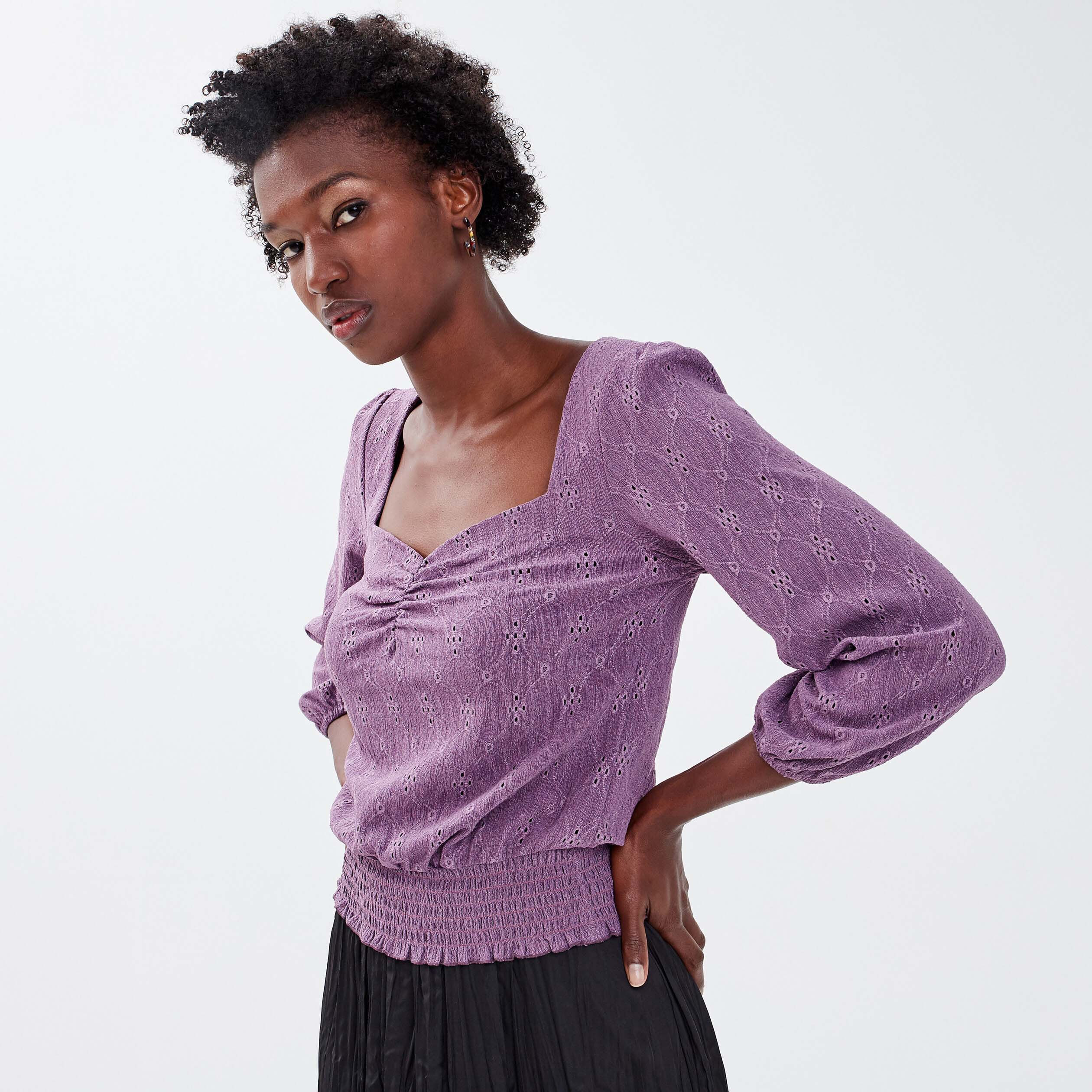 T-shirt manches longues violet femme | Cache Cache