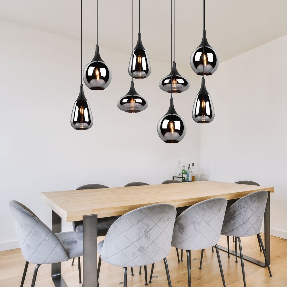 etc-shop Pendelleuchte, Leuchtmittel nicht inklusive, Pendelleuchte Glas 8 flammig Esstischlampe schwarz