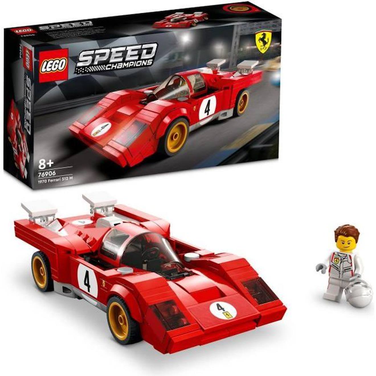 LEGO® 76906 Speed Champions 1970 Ferrari 512 M Modèle Réduit de Voiture de Course, Jouet de Construction pour Enfants rouge