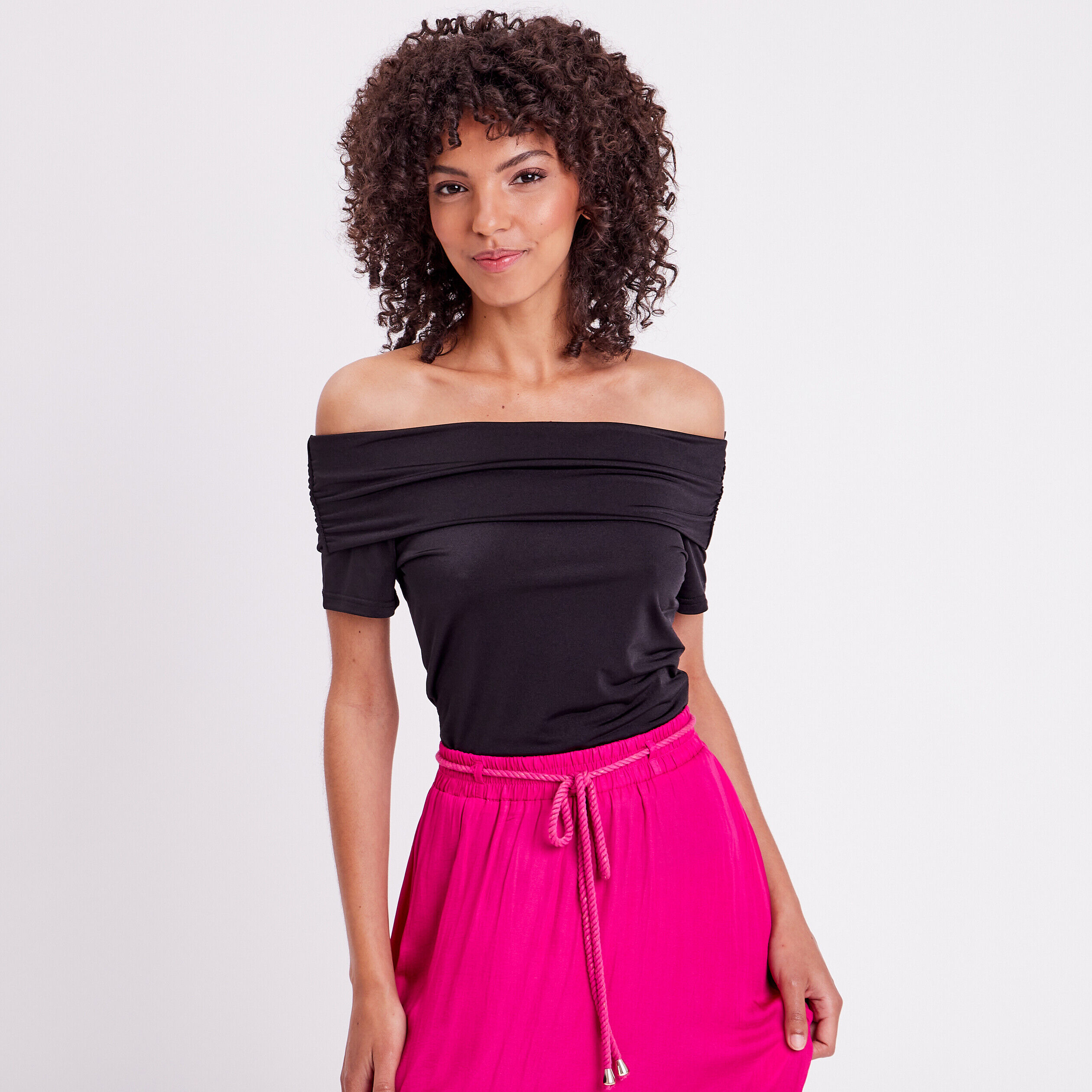 T-shirt col bardot noir femme | Cache Cache