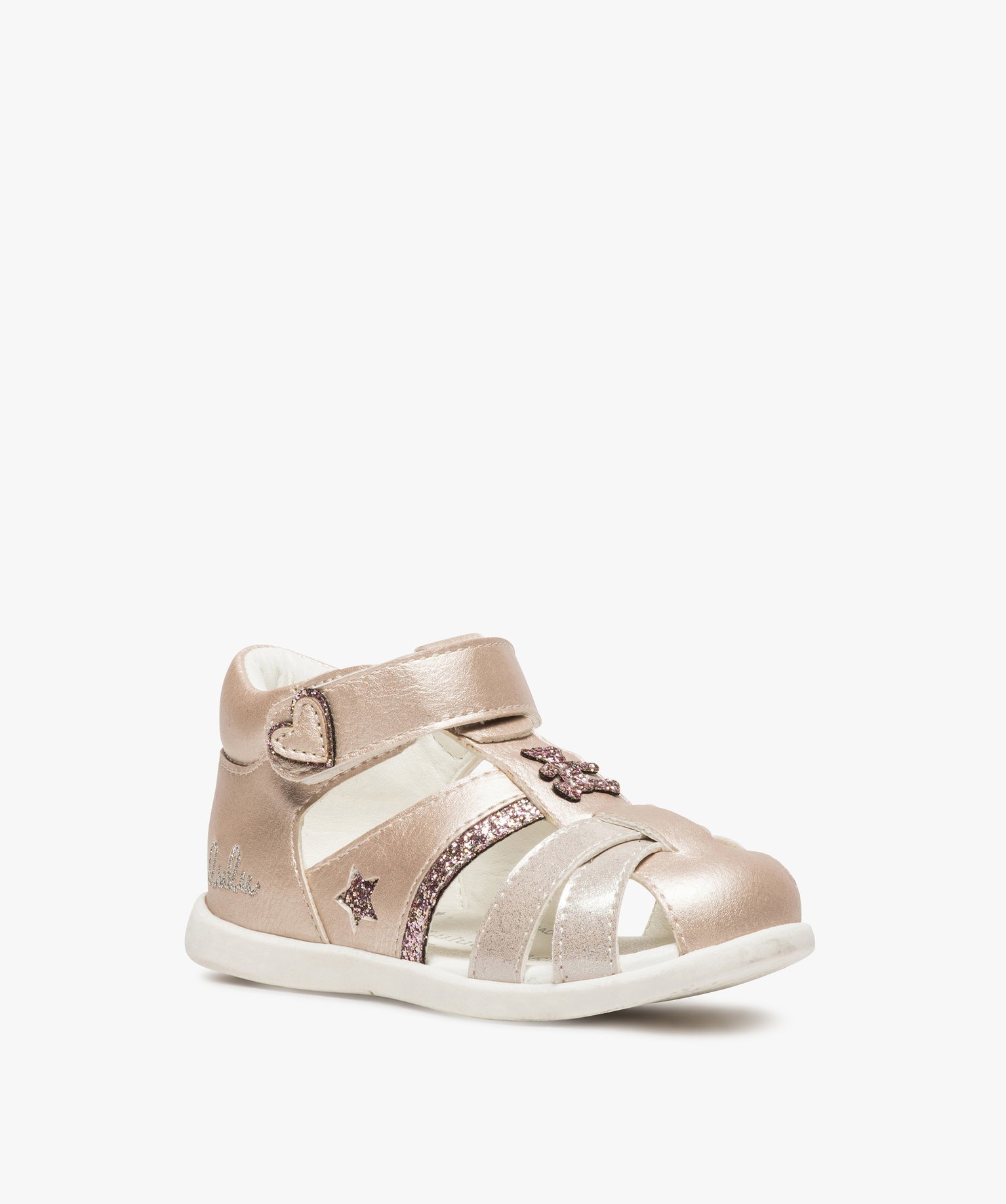 Sandales bébé fille pailletées à scratch - Lulu Castagnette rose | GEMO