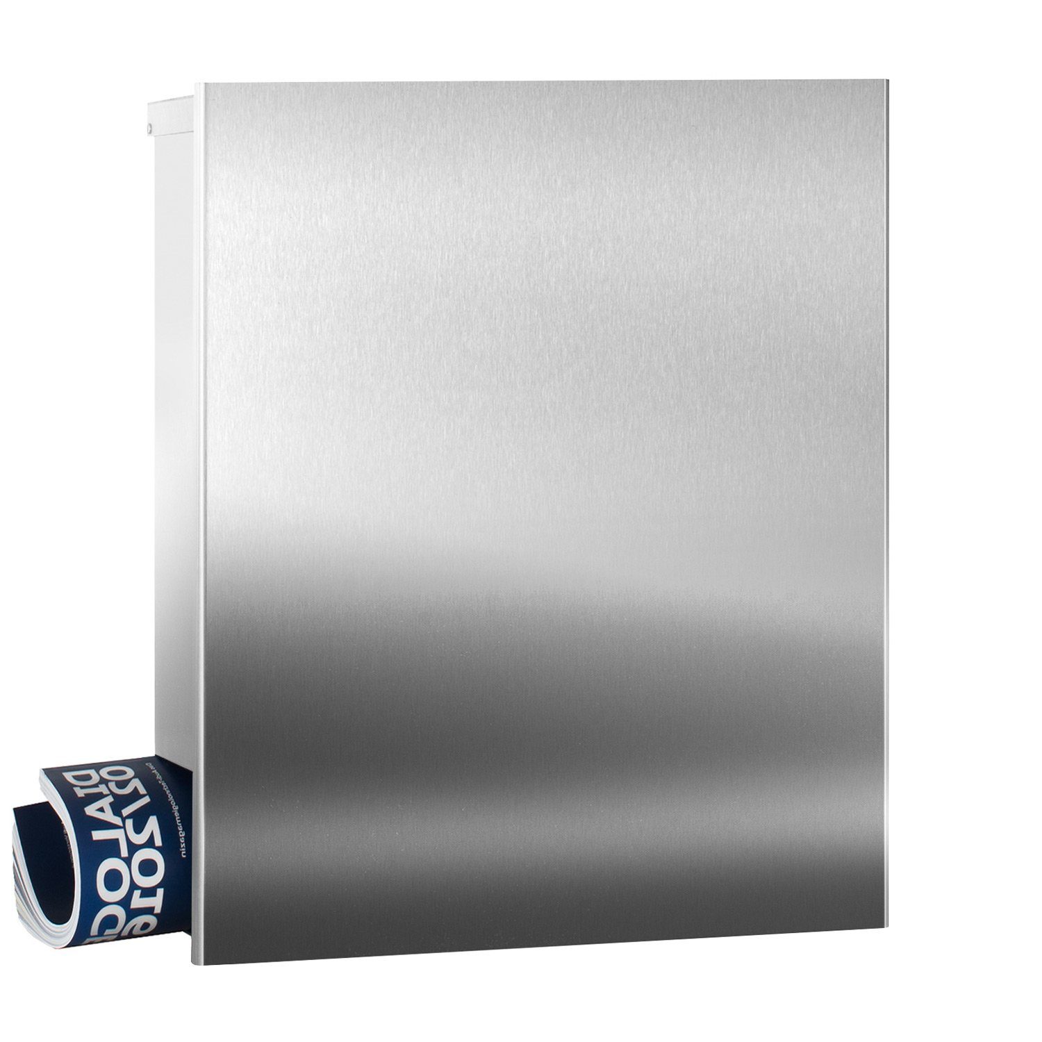 MOCAVI Briefkasten MOCAVI Box 111 VA Premium Edelstahl-Briefkasten mit Zeitungsfach in Edelstahl V2A Wandbriefkasten, integriert; passender Verschluss (zusätzlich bestellbar) für Wetterseite, beidseitig nutzbar: Box Vers 1 VA