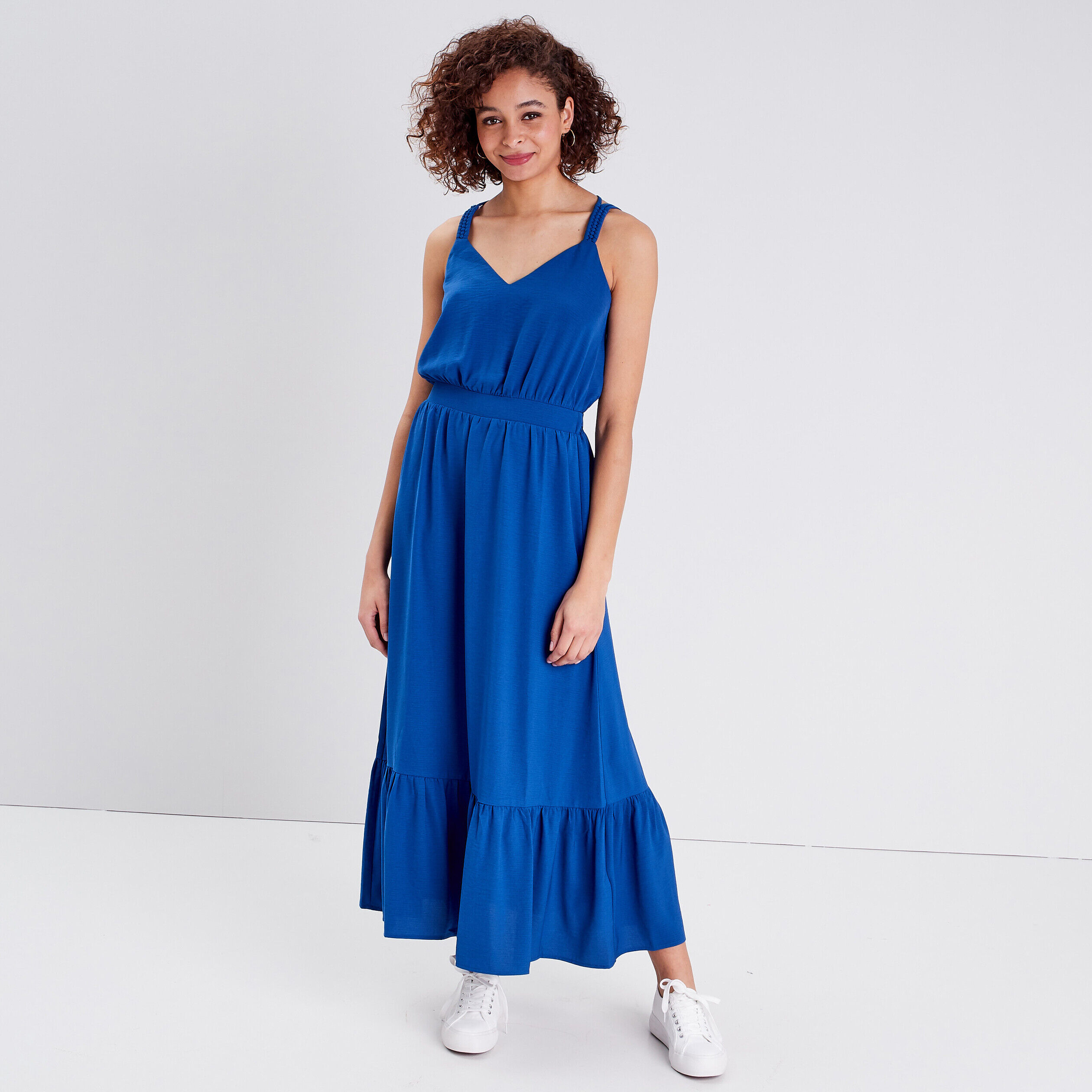 Robe longue évasée bleu femme | Cache Cache