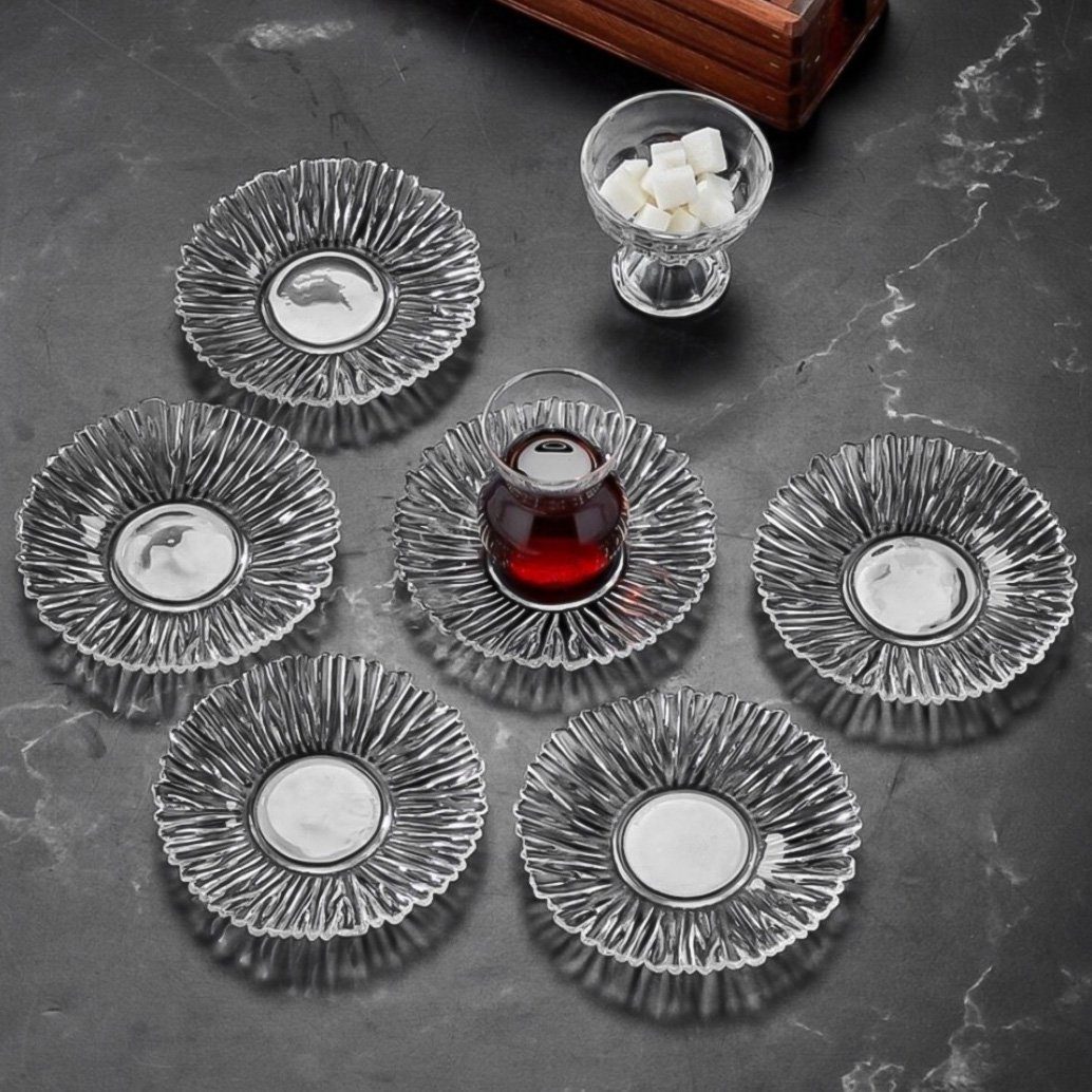 Almina Untertasse 6er Set Teller Glas Glasteller 13cm Unterteller für Teegläser, (6 St)