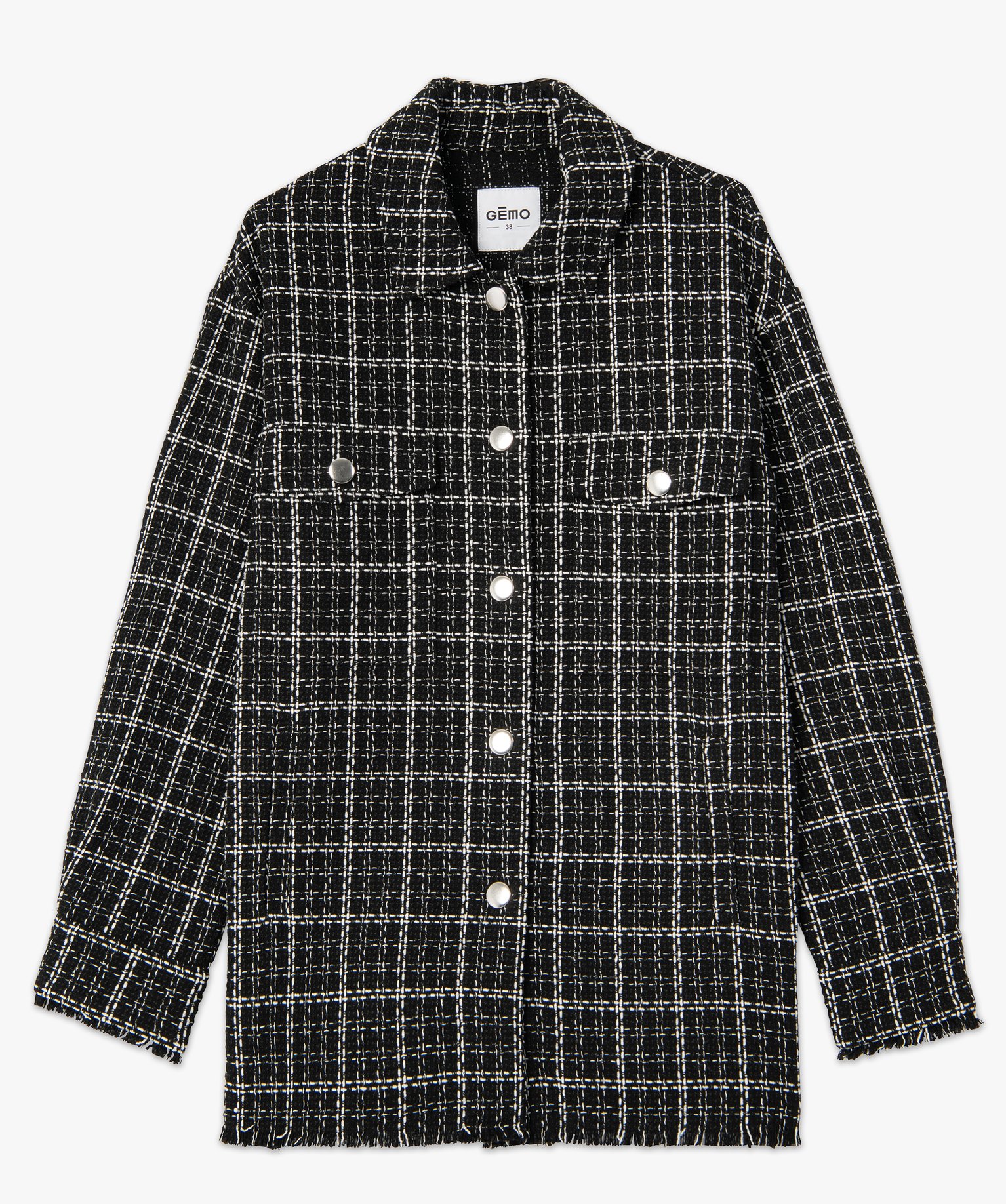 Veste femme forme chemise aspect tweed noir | GEMO