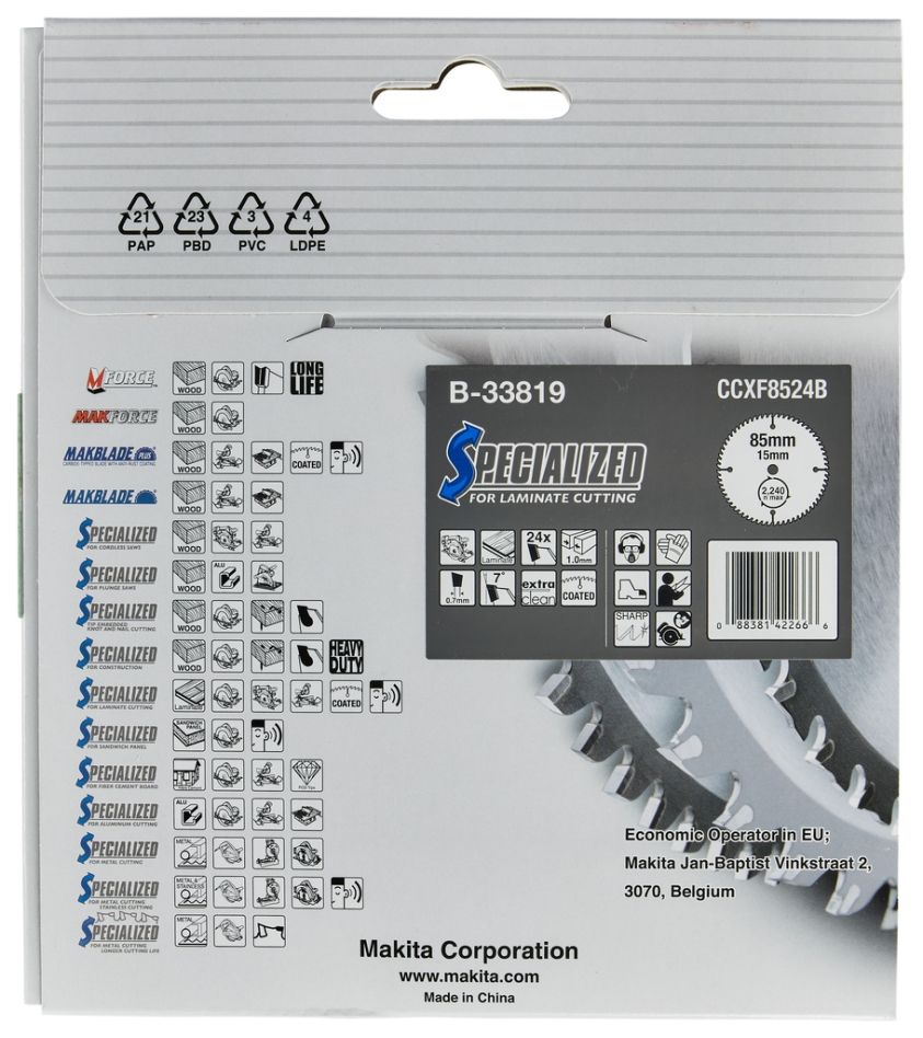 Makita Zubehör B-33819 Laminatsägeblatt 85x15x1,0 24T 7g