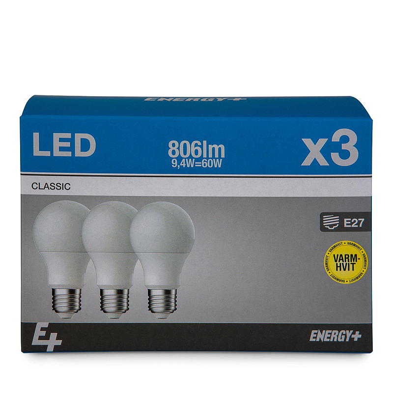 Energy Lyspære LED 806 lm 3-pk Classic E27 A60