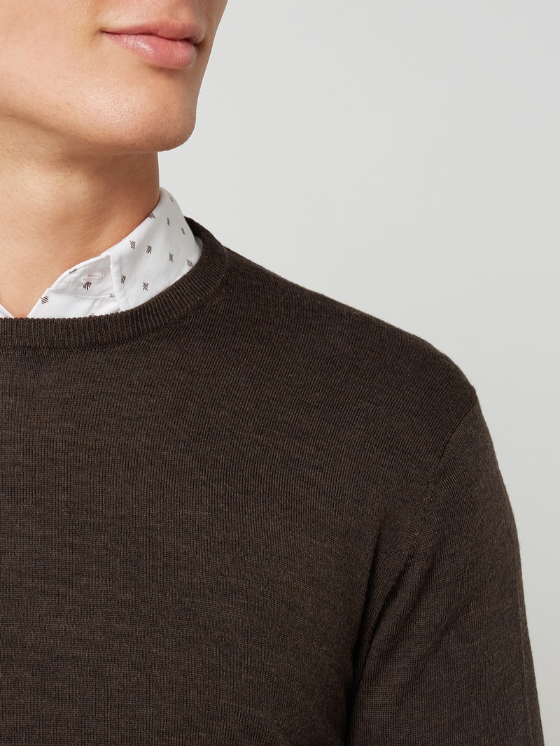 Pullover aus Merinowolle Modell 'Margrate' in dunkelbraun