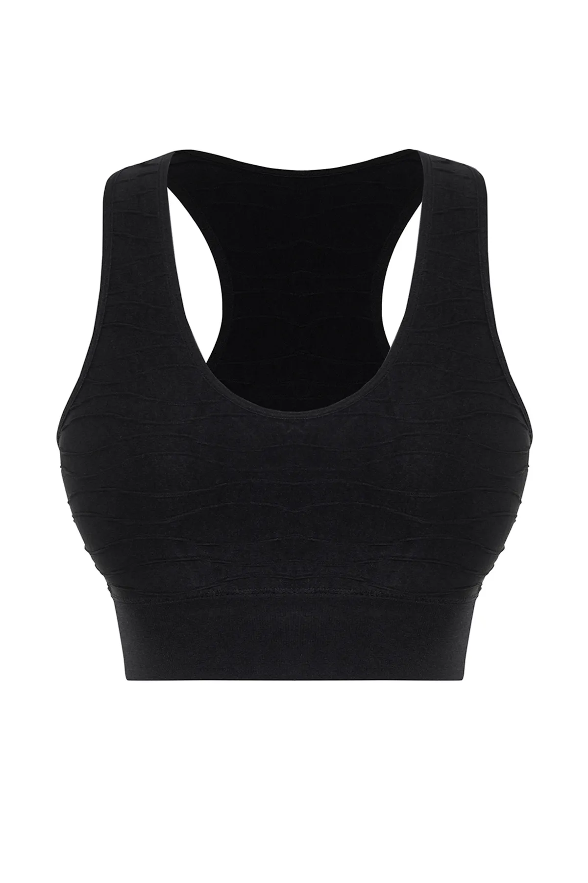 Trendyol Collection  Schwarzer nahtloser/nahtloser Sport-BH aus Strick mit gestütztem/formendem Rückendetail THMSS24SS00030