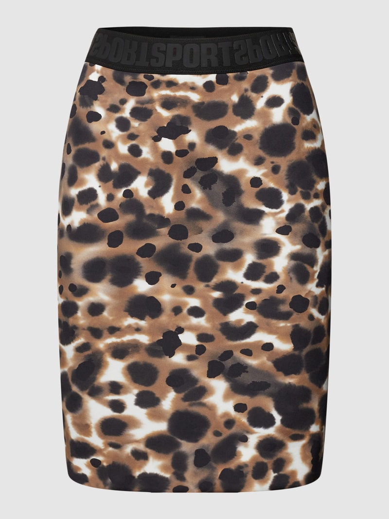 Knielanger Rock mit Animal-Print in cognac