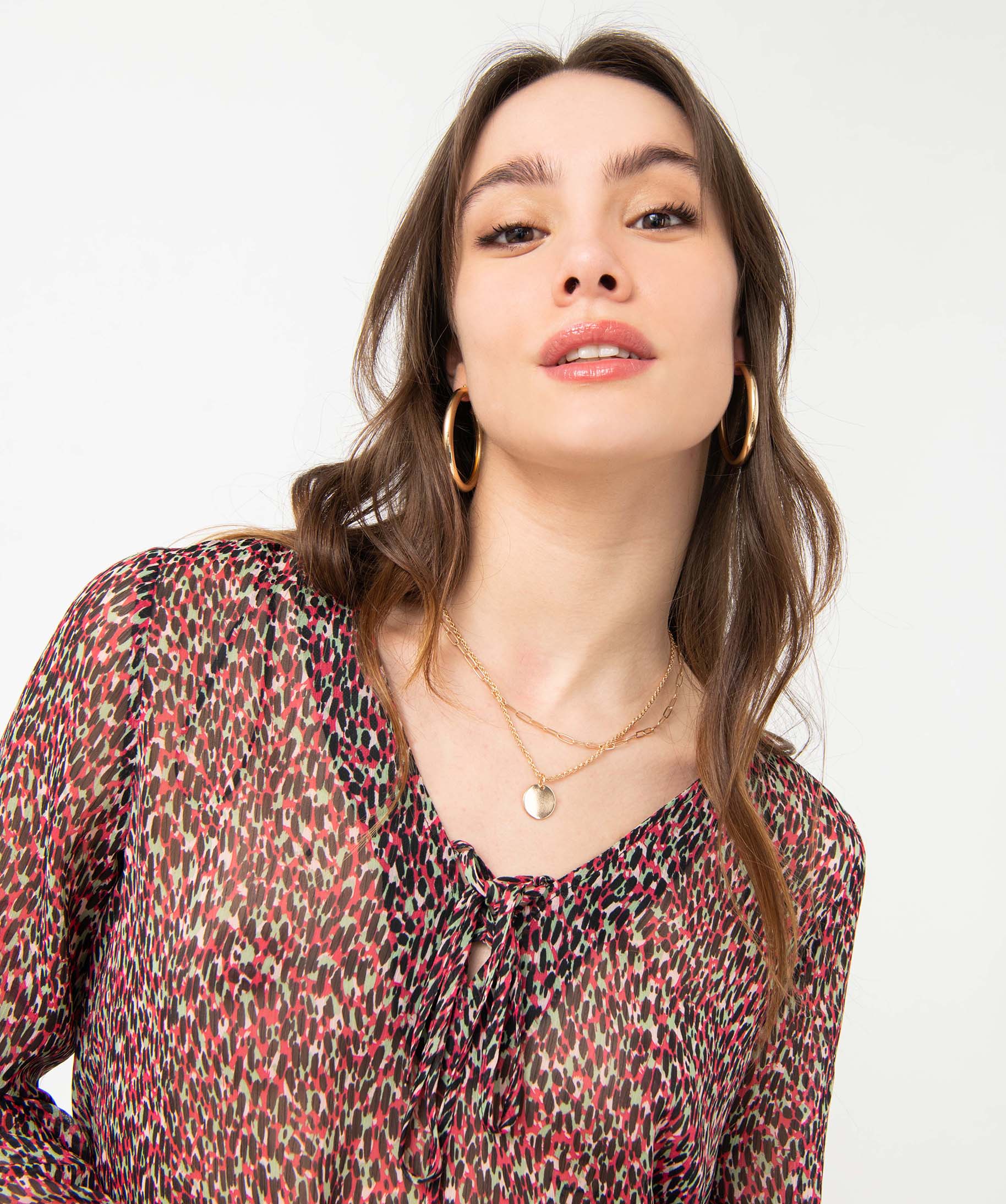 Blouse femme en voile imprimé avec finitions élastiques imprime | GEMO