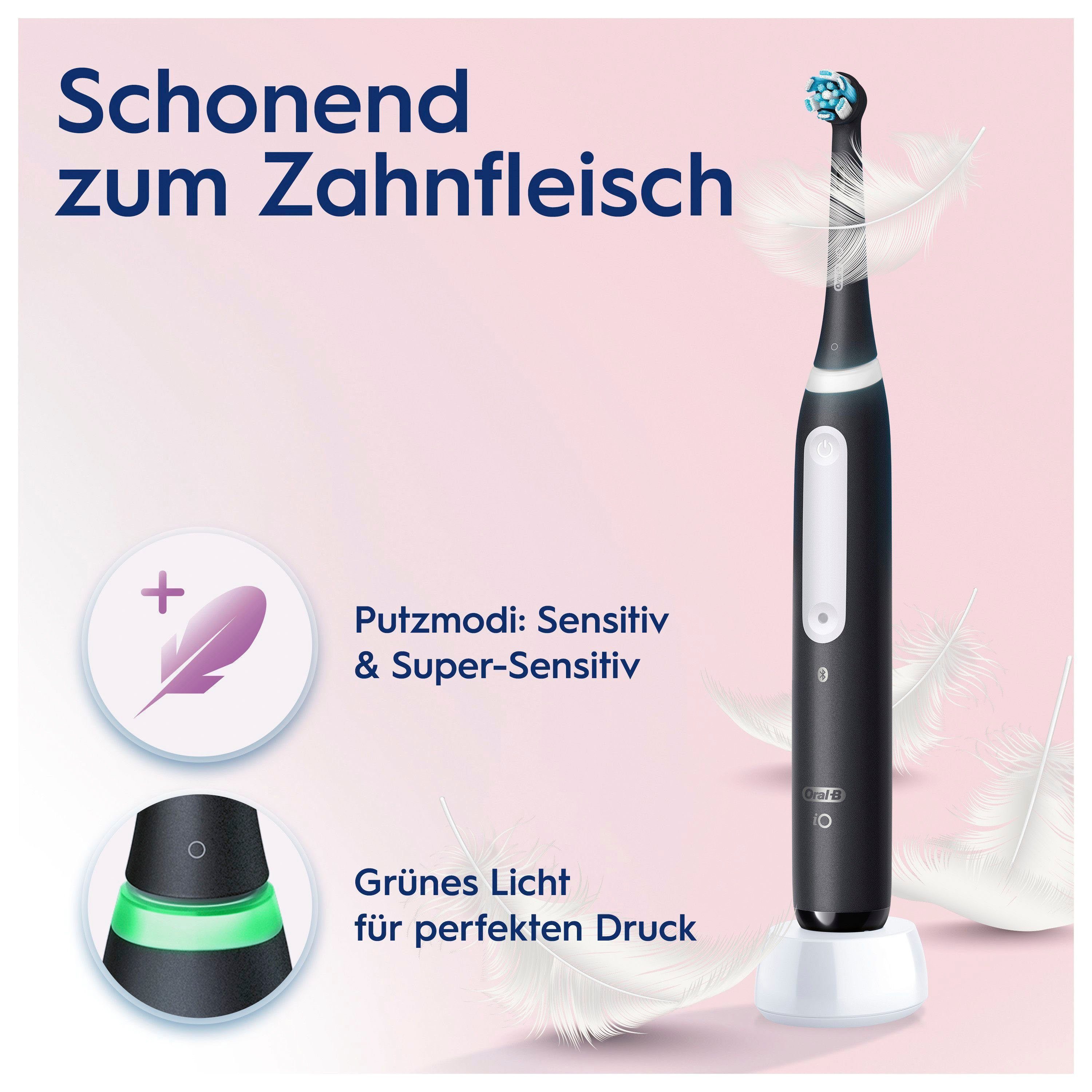 Oral-B Elektrische Zahnbürste iO 4, Aufsteckbürsten: 1 St., mit Magnet-Technologie, 4 Putzmodi, Reiseetui
