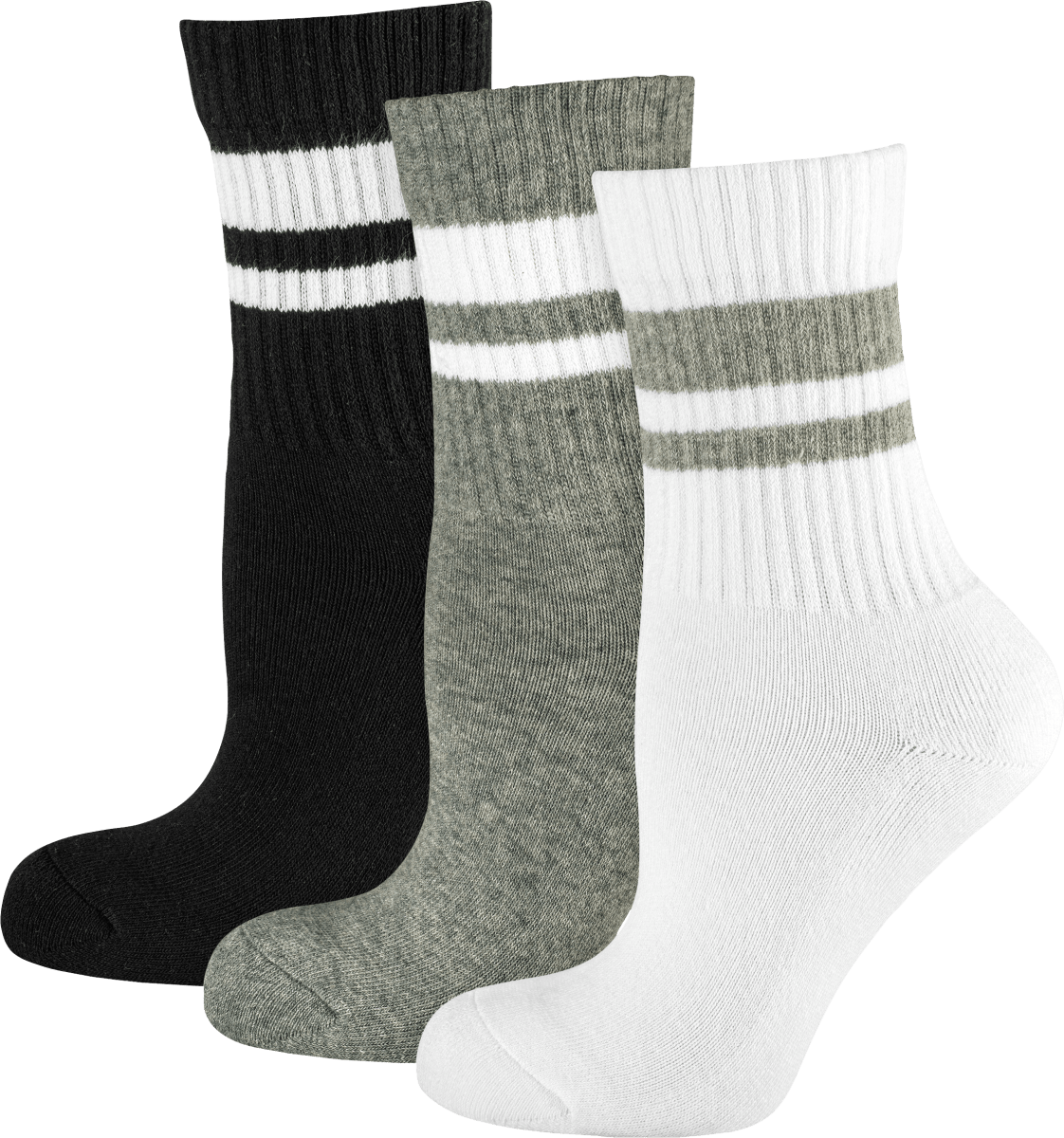 Sportsocken weiß + grau + schwarz Gr. 39-42, 3 St