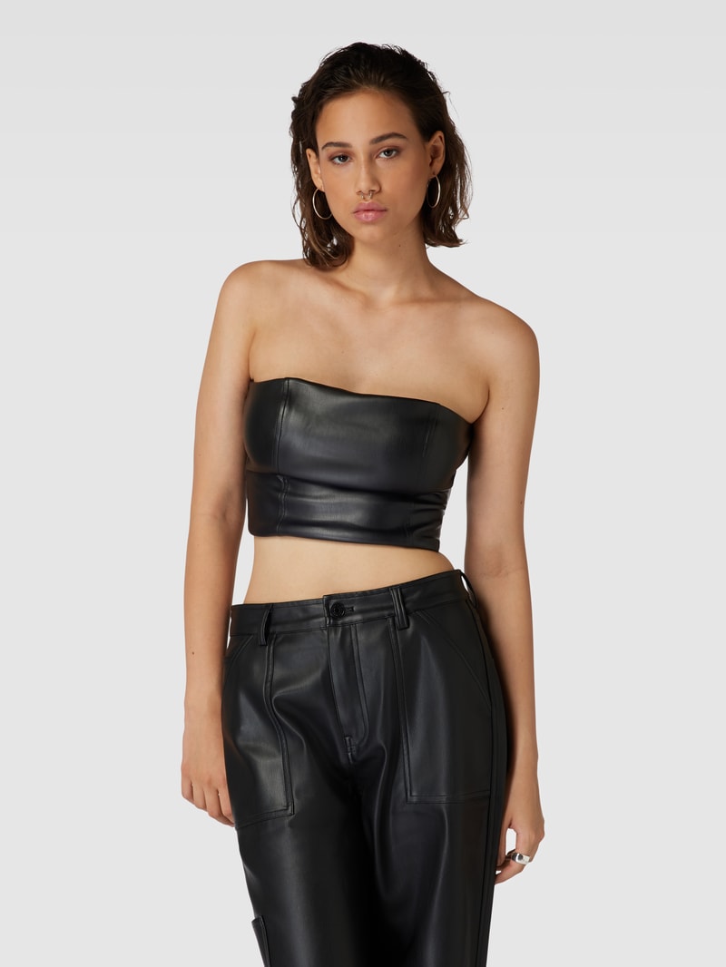 Cropped Bandeau-Top in Leder-Optik in schwarz