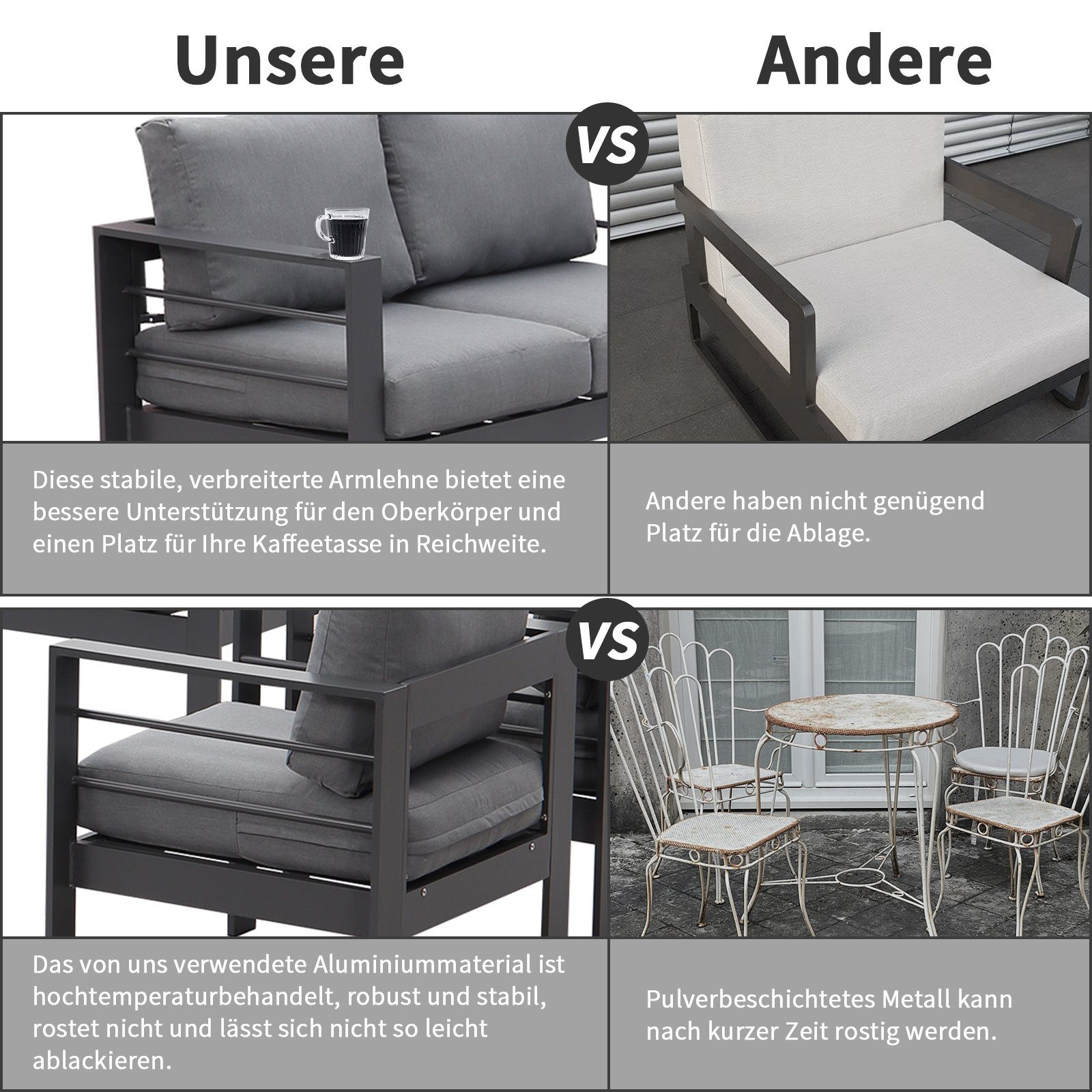 MeXo von GLP HOME Gartenlounge-Set Aluminium Sitzgruppe wetterfest Lounge Set für 5-7 Personen, (Gartenmöbel, Gartengarnitur mit Kissen), Essgruppe für Terrasse Balkon Garten Indoor Outdoor