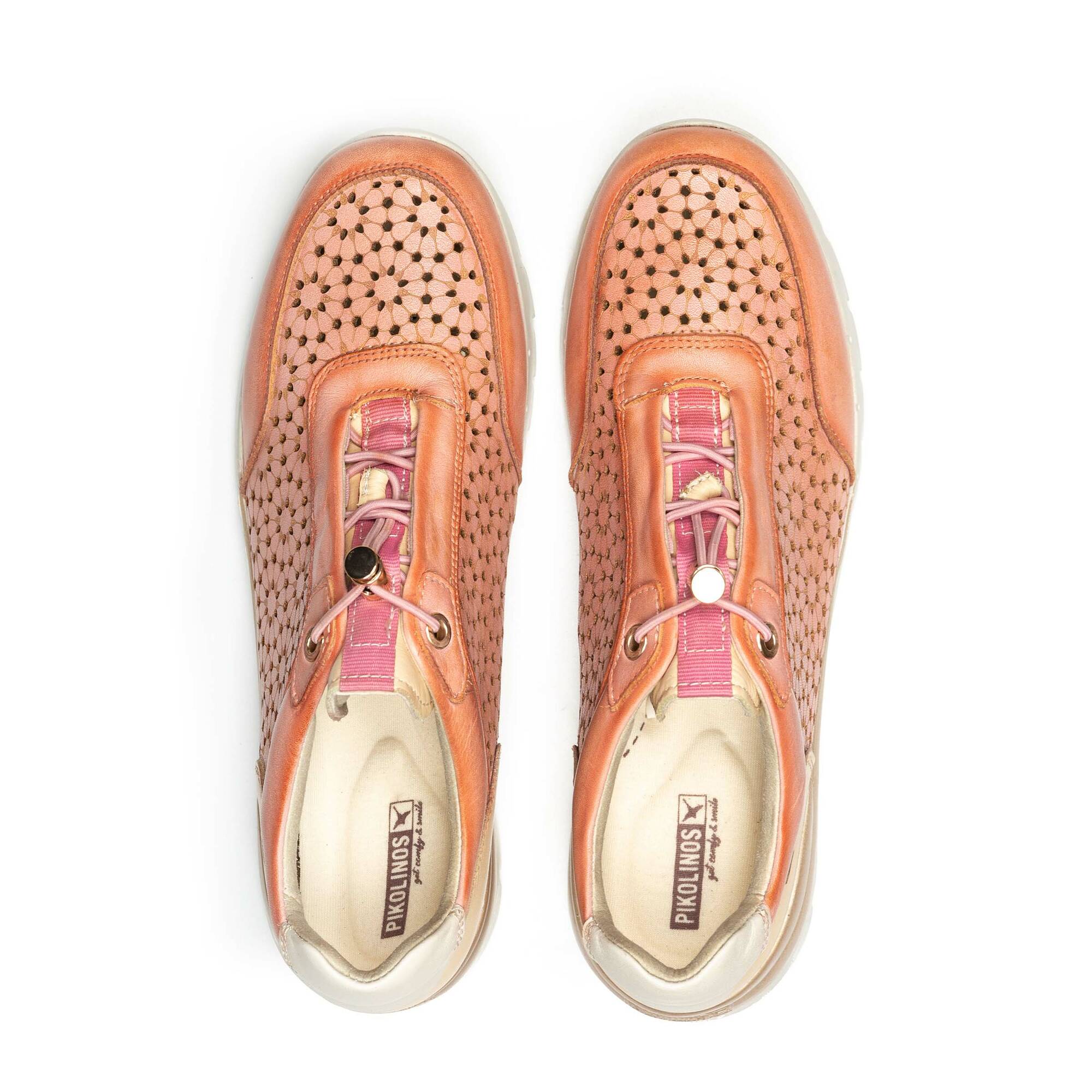 Damskie trampki ze skórzanymi detalami - PEACH