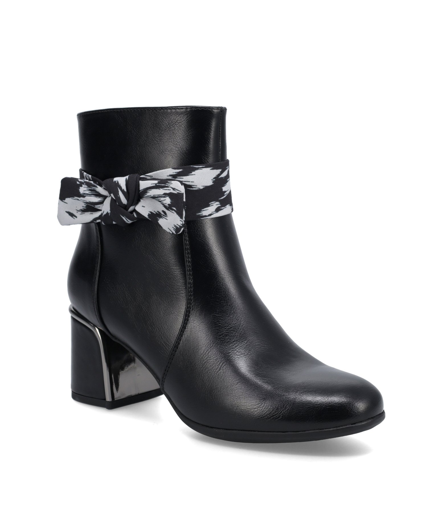 Boots femme unies à talon carré et bride foulard noir | GEMO