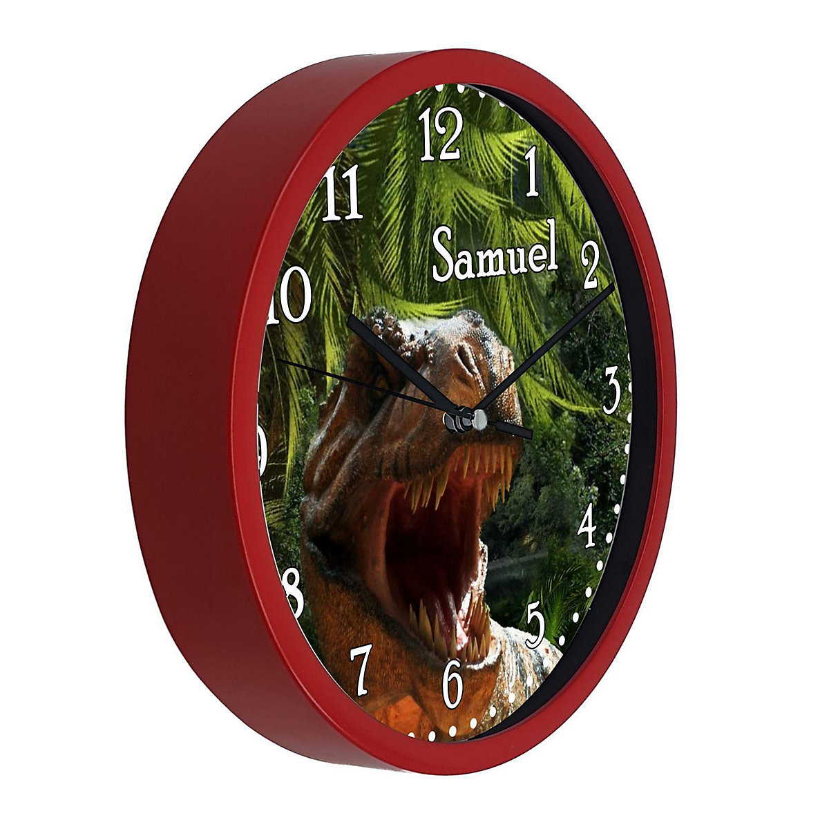 Kinder Wanduhr personalisiert mit Name T-Rex