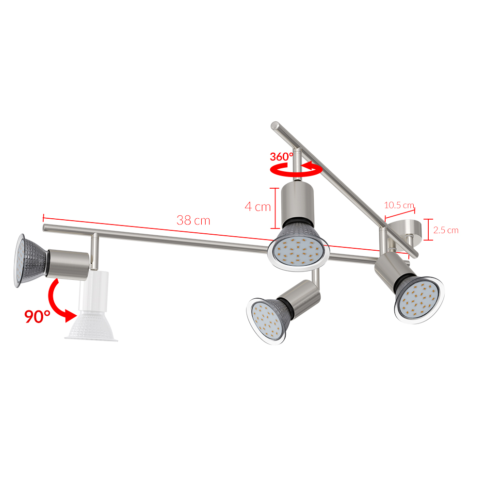 Casaria monzana® Deckenleuchte Amaryllis 4 Flammig 50 x 12 x 6,5cm silber