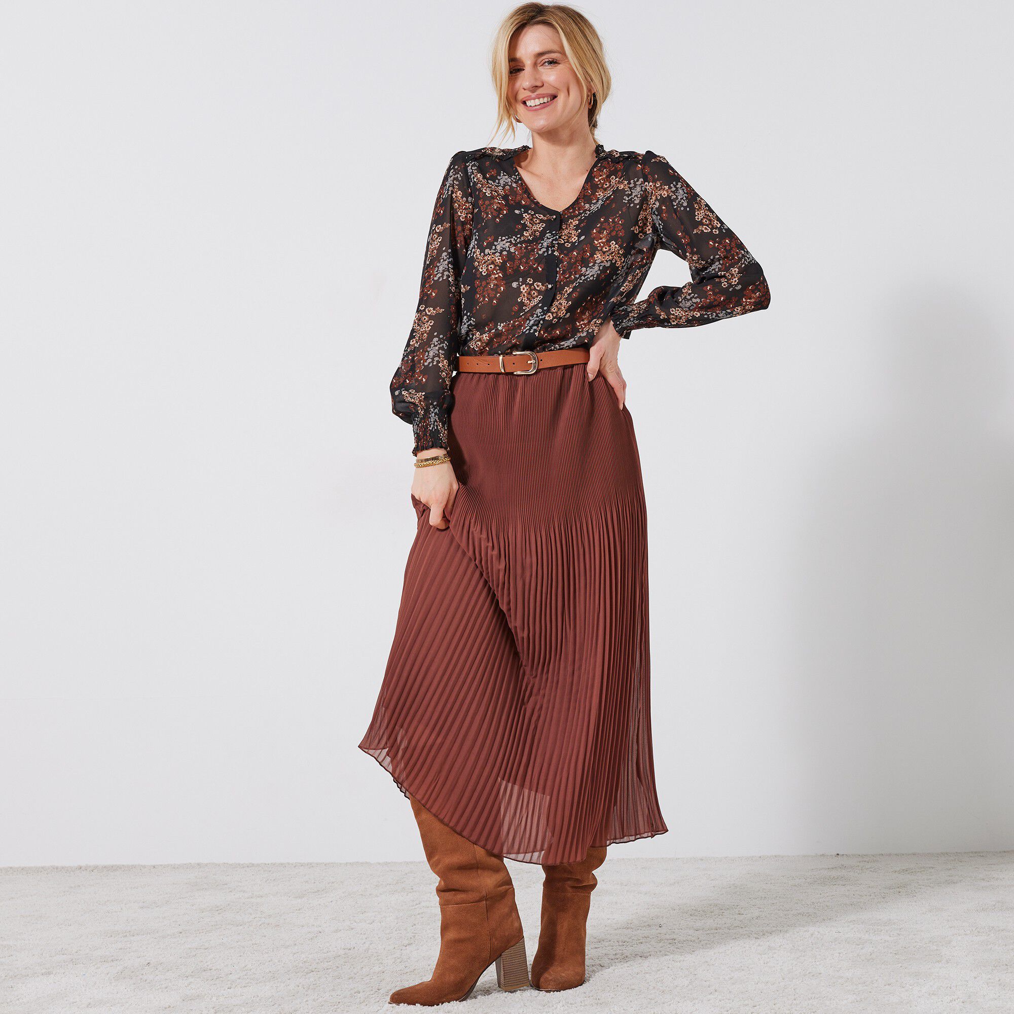 Jupe petite stature voile plissé uni, polyester recyclé(1)