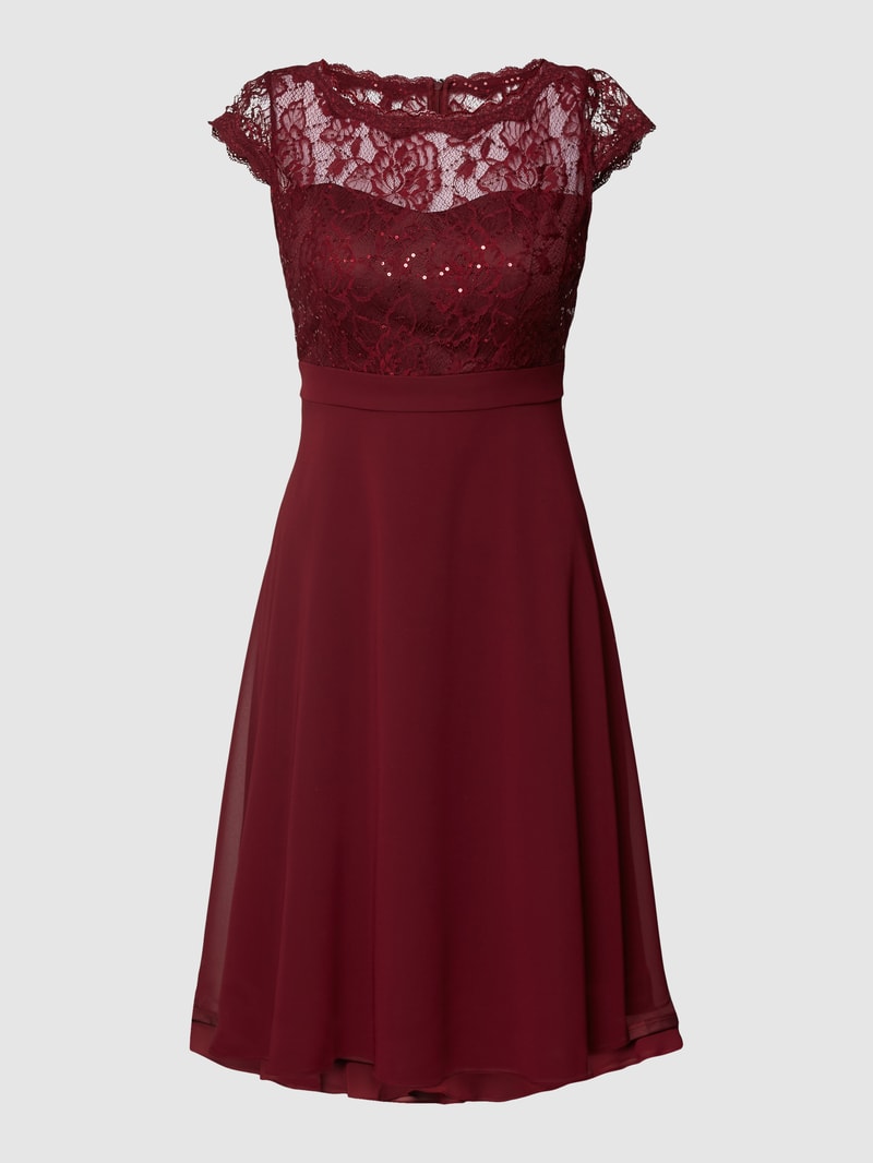 Cocktailkleid mit Häkelspitze-Besatz in dunkelrot