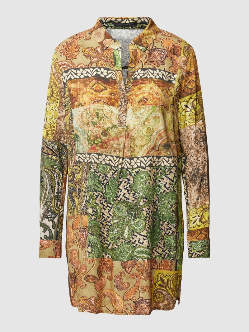 Bluse mit Allover-Print in senfgelb